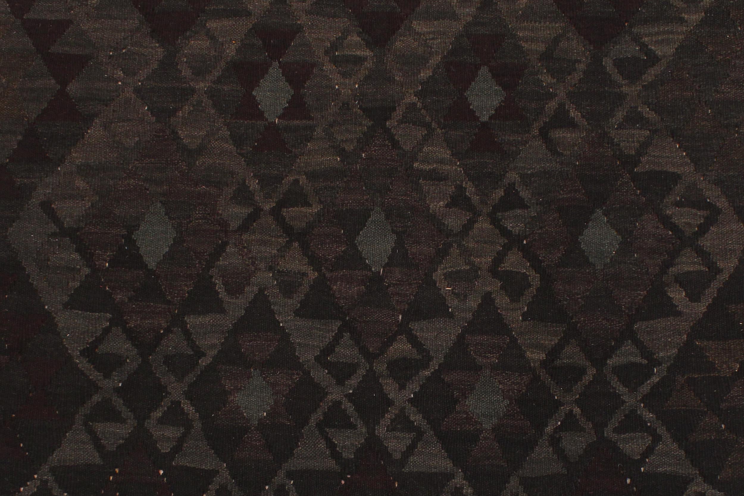 handmade Modern Kilim Black Gray Hand-Woven RECTANGLE 100% WOOL area rug 5 x 8