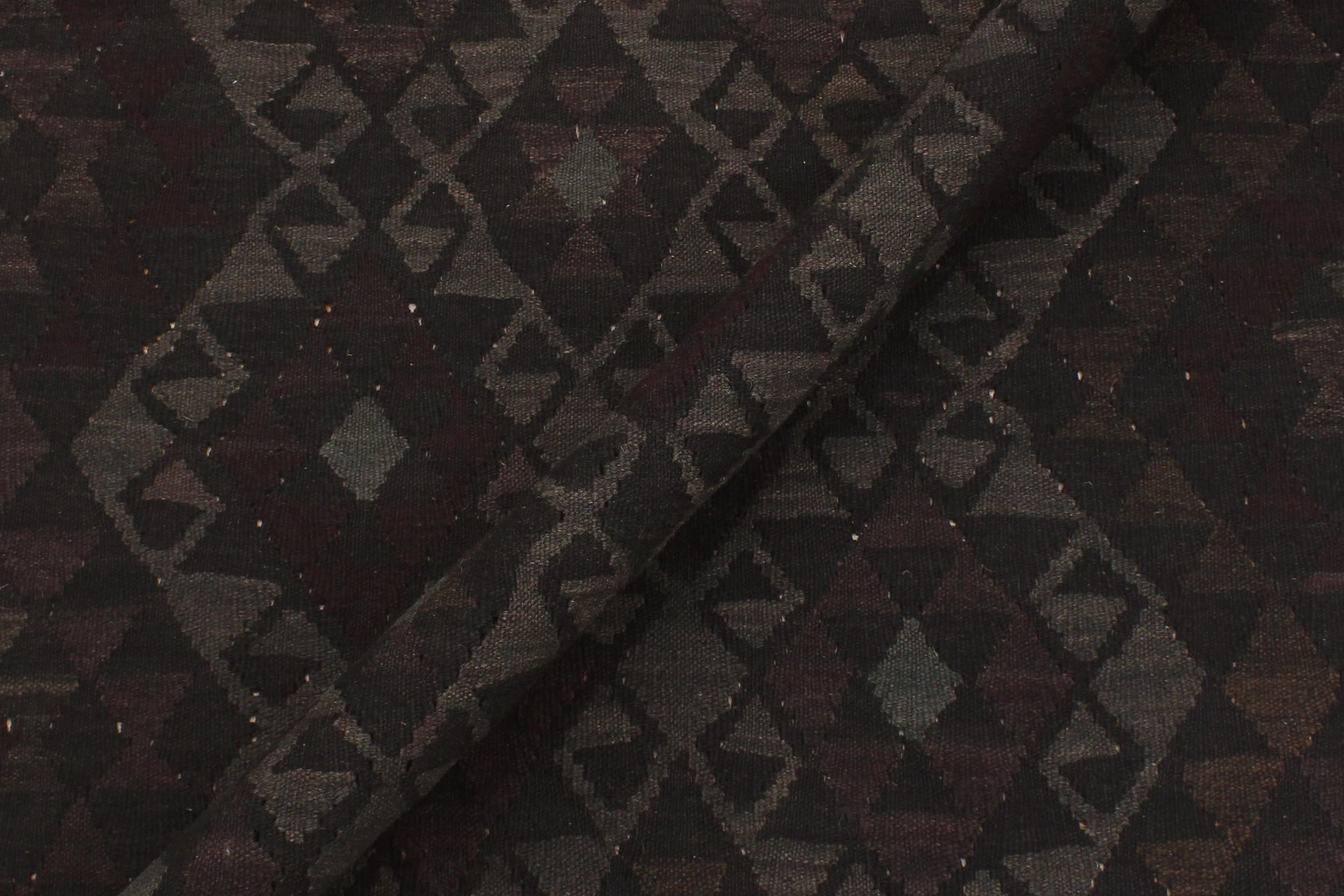 handmade Modern Kilim Black Gray Hand-Woven RECTANGLE 100% WOOL area rug 5 x 8