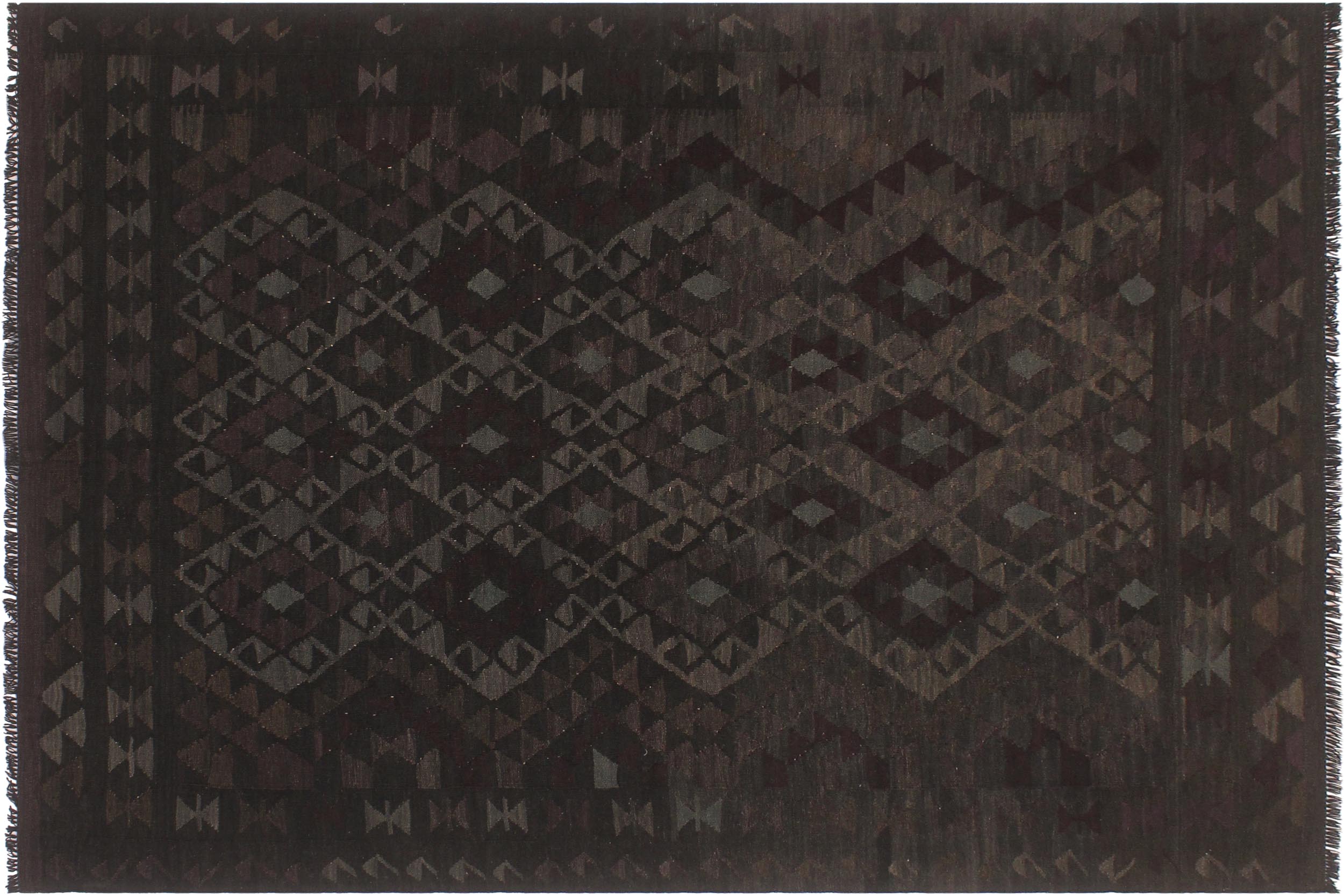 handmade Modern Kilim Black Gray Hand-Woven RECTANGLE 100% WOOL area rug 5 x 8