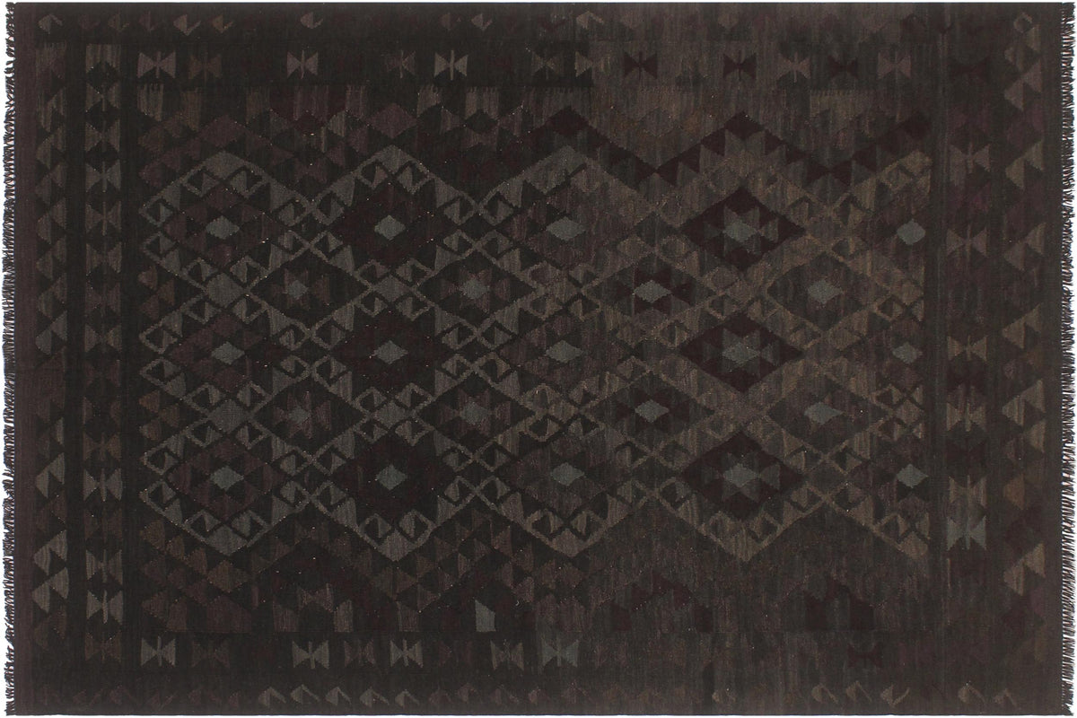 handmade Modern Kilim Black Gray Hand-Woven RECTANGLE 100% WOOL area rug 5 x 8