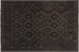 Flat Weave Kilim, Antique, Navaho, Vintage, Handmade, Geometric Kilim Black Gray Hand-Woven Rectangle 100% Wool Area Rug 5 x 8