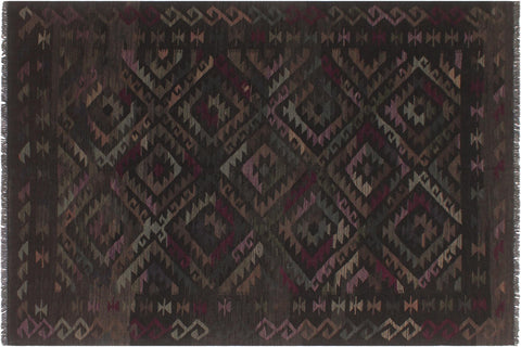 handmade Modern Kilim Black Brown Hand-Woven RECTANGLE 100% WOOL area rug 6 x 8