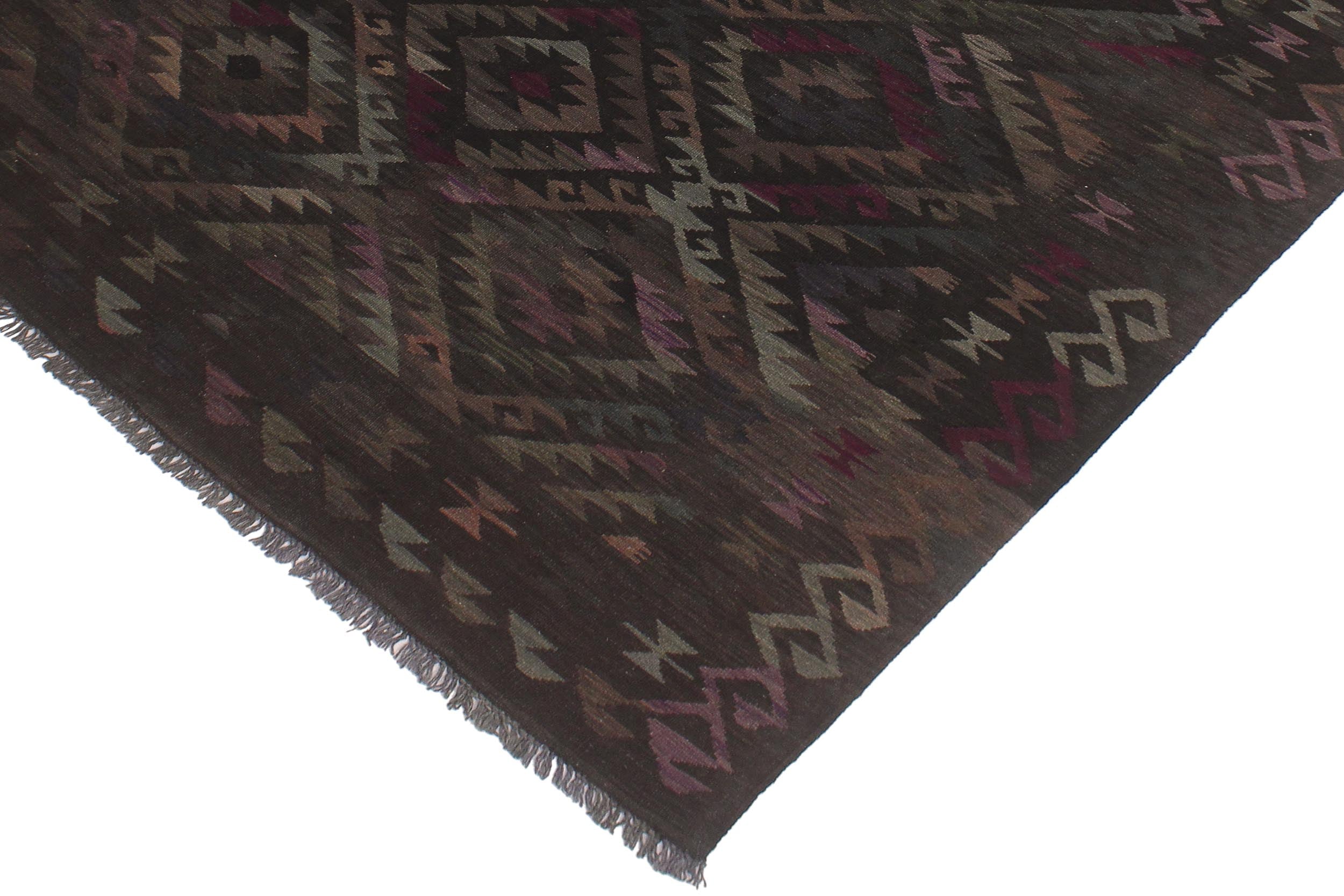 handmade Modern Kilim Black Brown Hand-Woven RECTANGLE 100% WOOL area rug 6 x 8