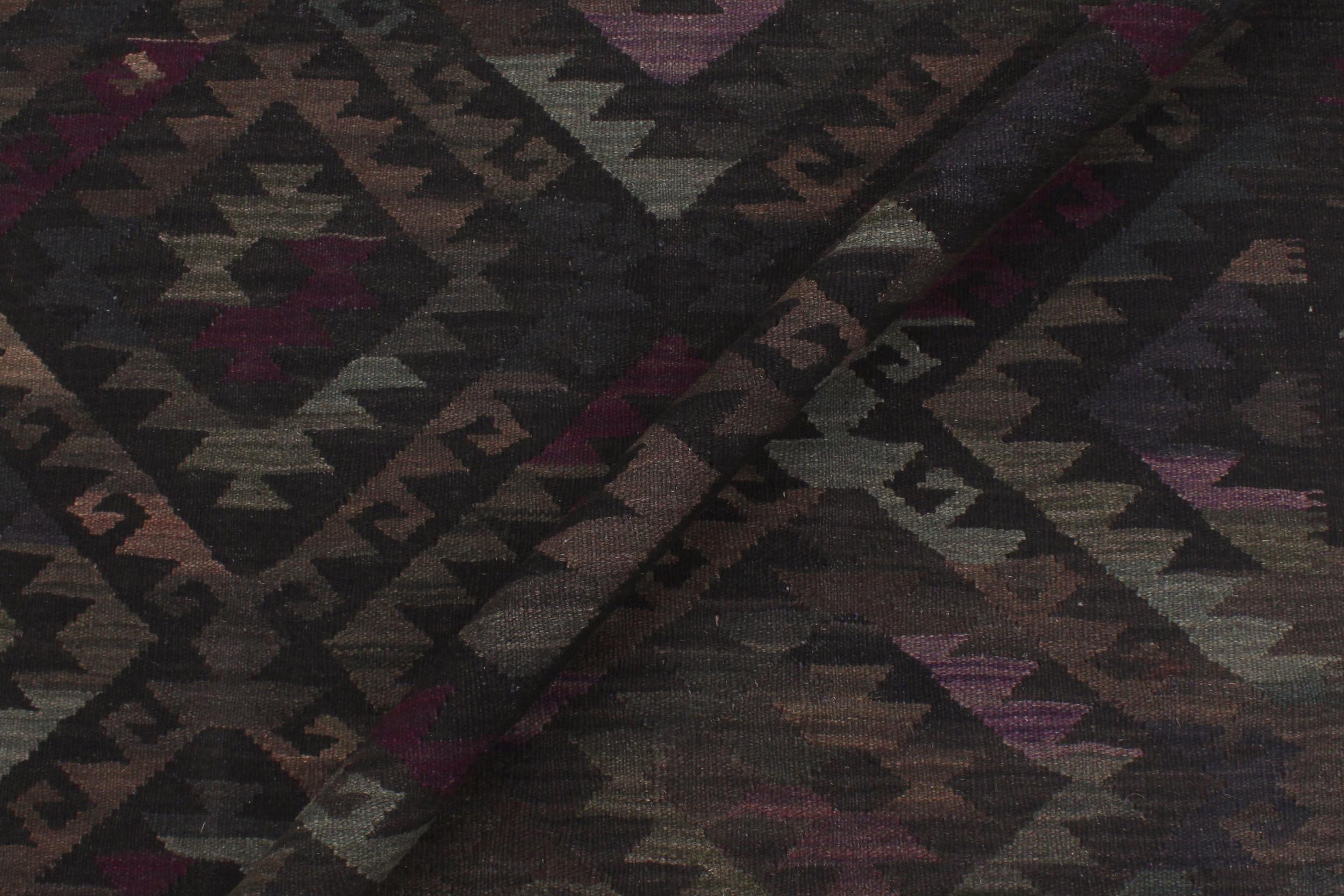 handmade Modern Kilim Black Brown Hand-Woven RECTANGLE 100% WOOL area rug 6 x 8