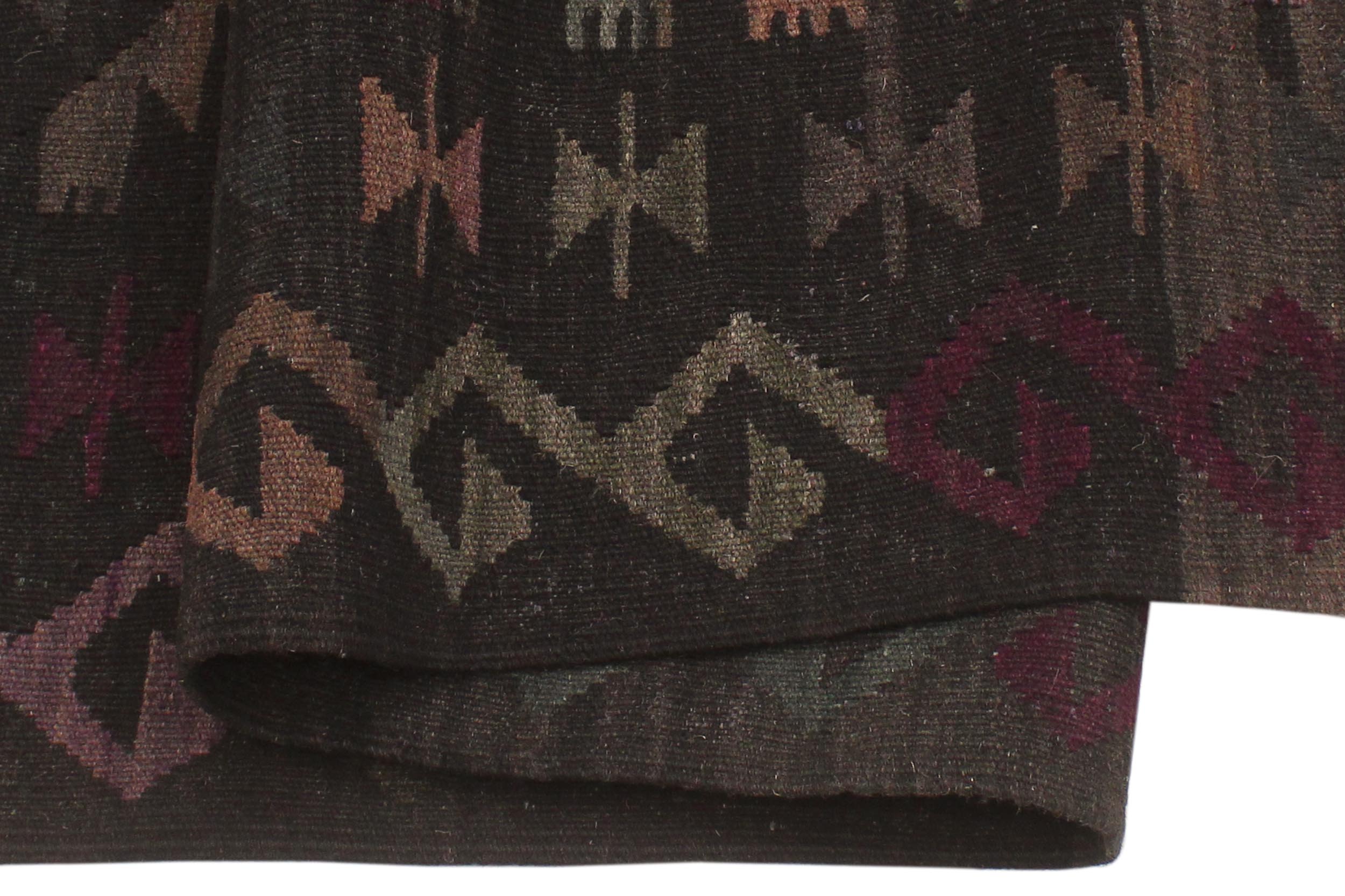 handmade Modern Kilim Black Brown Hand-Woven RECTANGLE 100% WOOL area rug 6 x 8