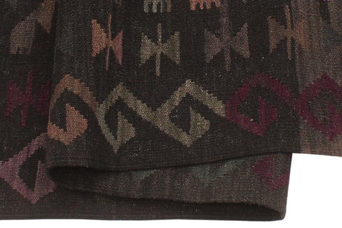 handmade Modern Kilim Black Brown Hand-Woven RECTANGLE 100% WOOL area rug 6 x 8