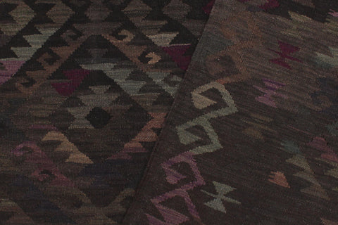 handmade Modern Kilim Black Brown Hand-Woven RECTANGLE 100% WOOL area rug 6 x 8