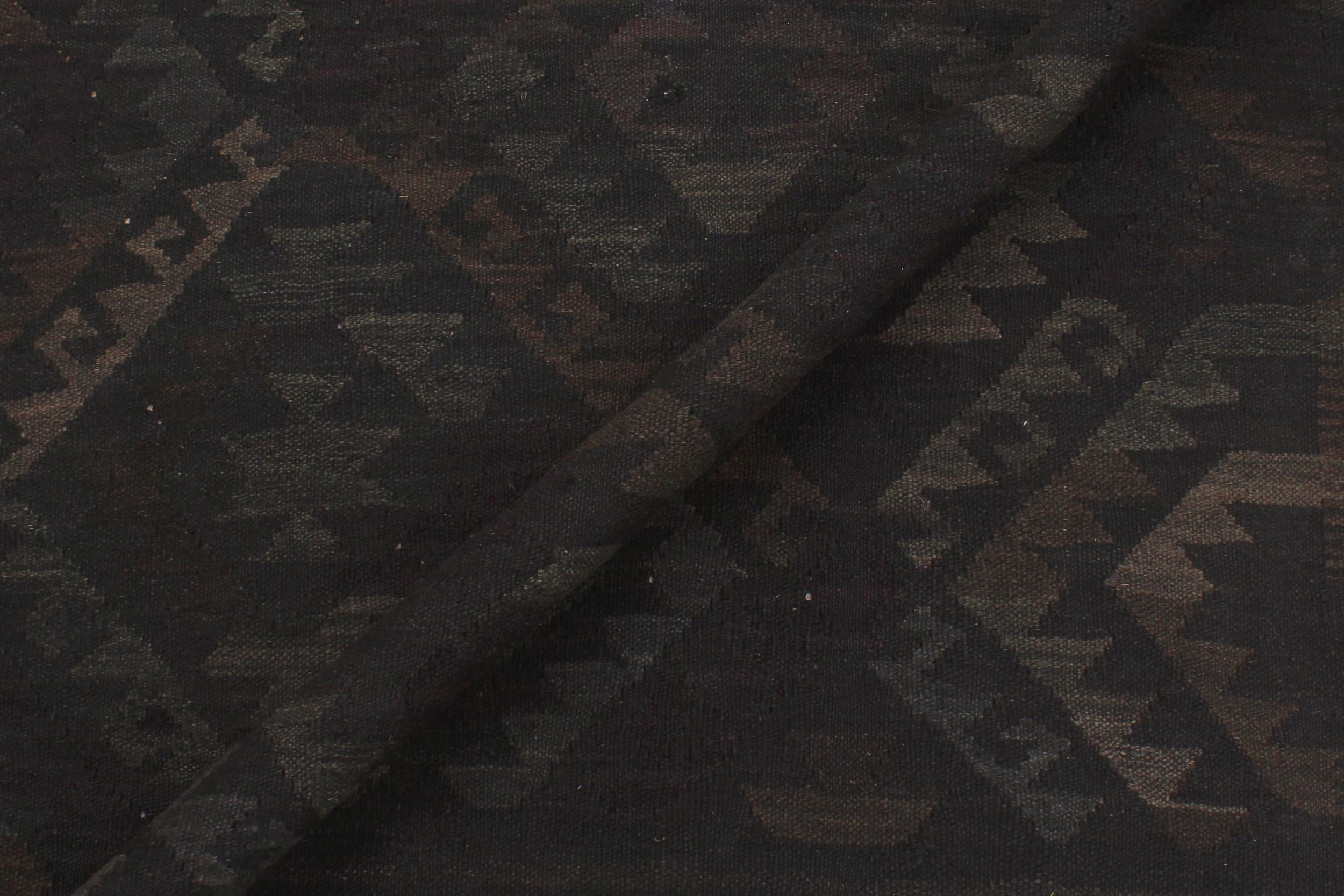 handmade Modern Kilim Black Blue Hand-Woven RECTANGLE 100% WOOL area rug 5 x 8