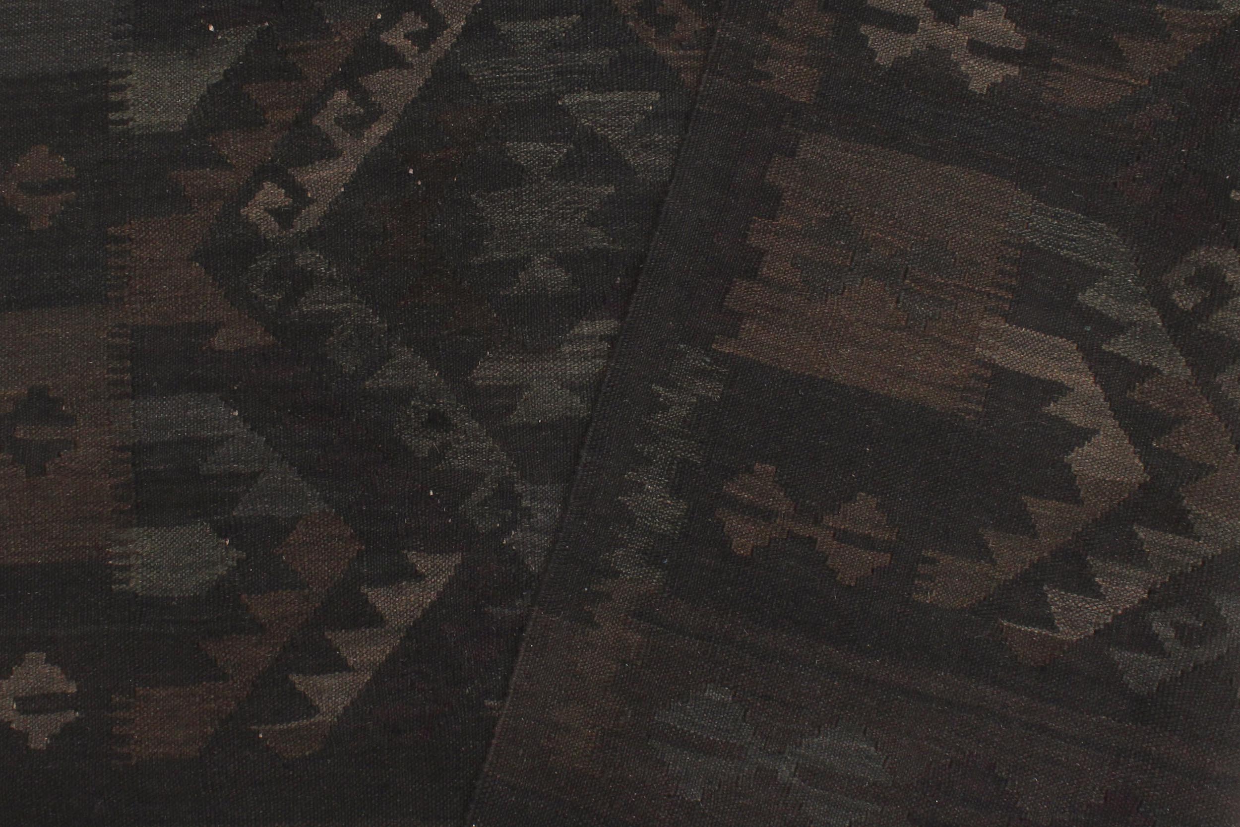 handmade Modern Kilim Black Blue Hand-Woven RECTANGLE 100% WOOL area rug 5 x 8