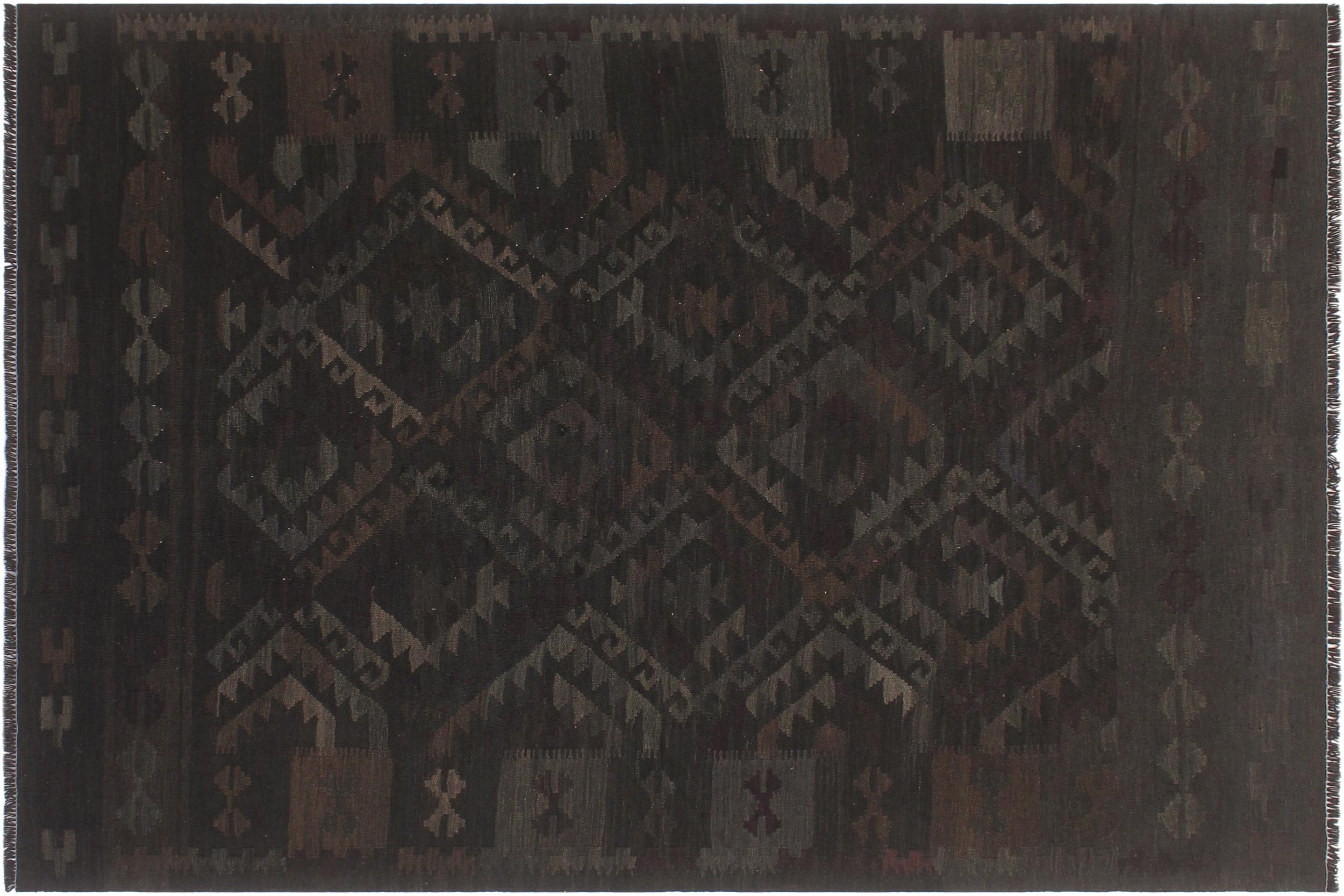 handmade Modern Kilim Black Blue Hand-Woven RECTANGLE 100% WOOL area rug 5 x 8