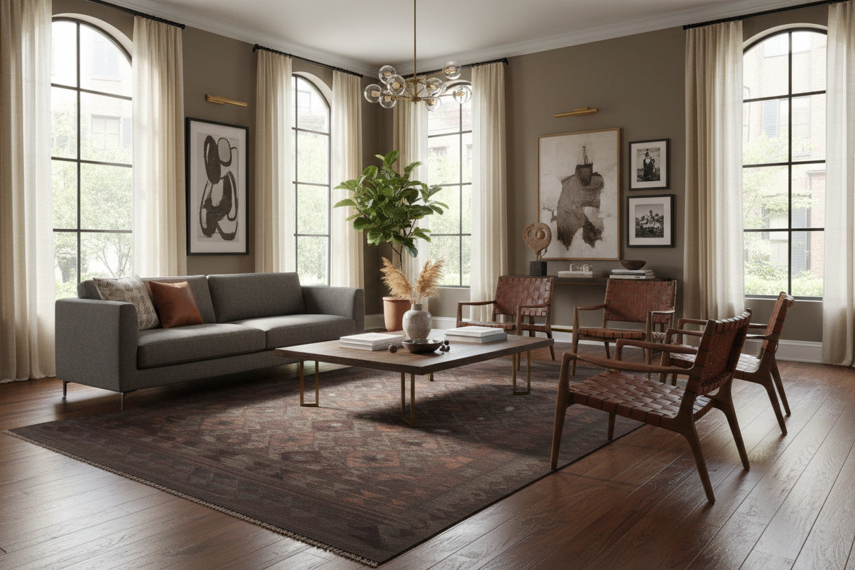 handmade Modern Kilim Charcoal Blue Hand-Woven RECTANGLE 100% WOOL area rug 6 x 7