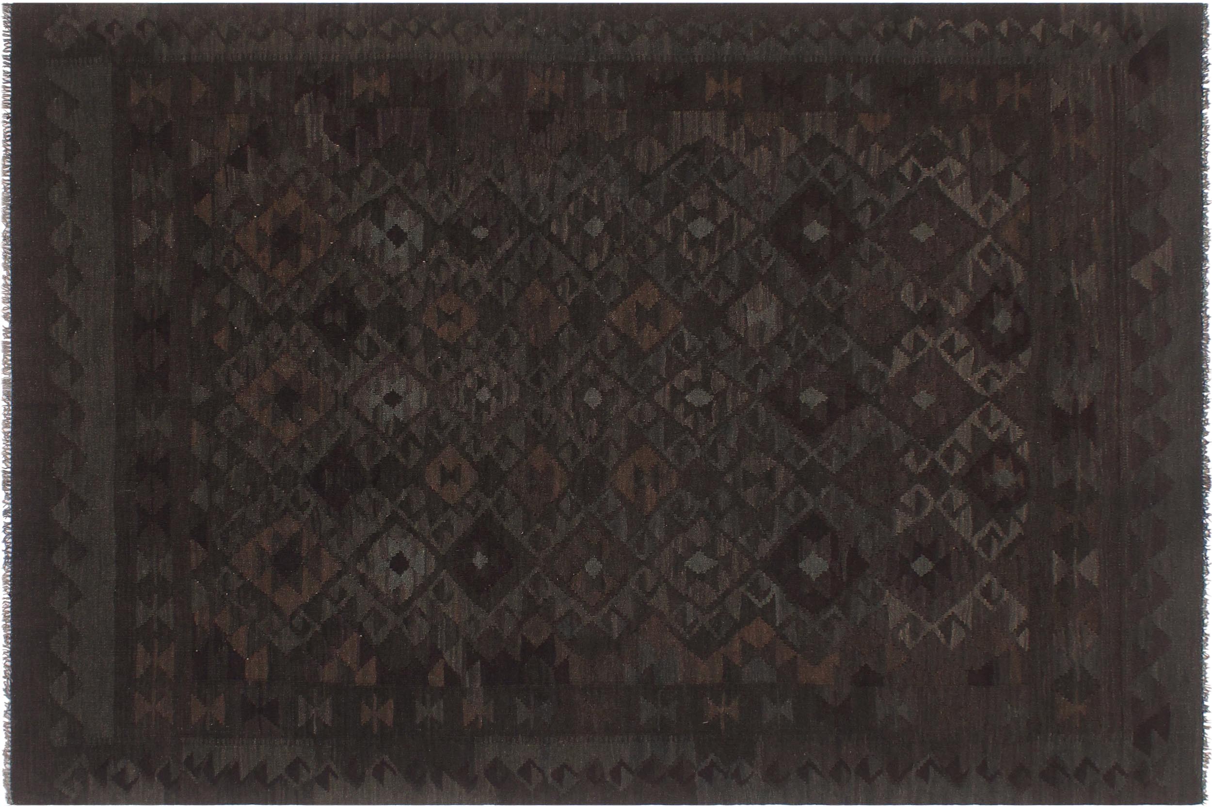 handmade Modern Kilim Charcoal Blue Hand-Woven RECTANGLE 100% WOOL area rug 6 x 7