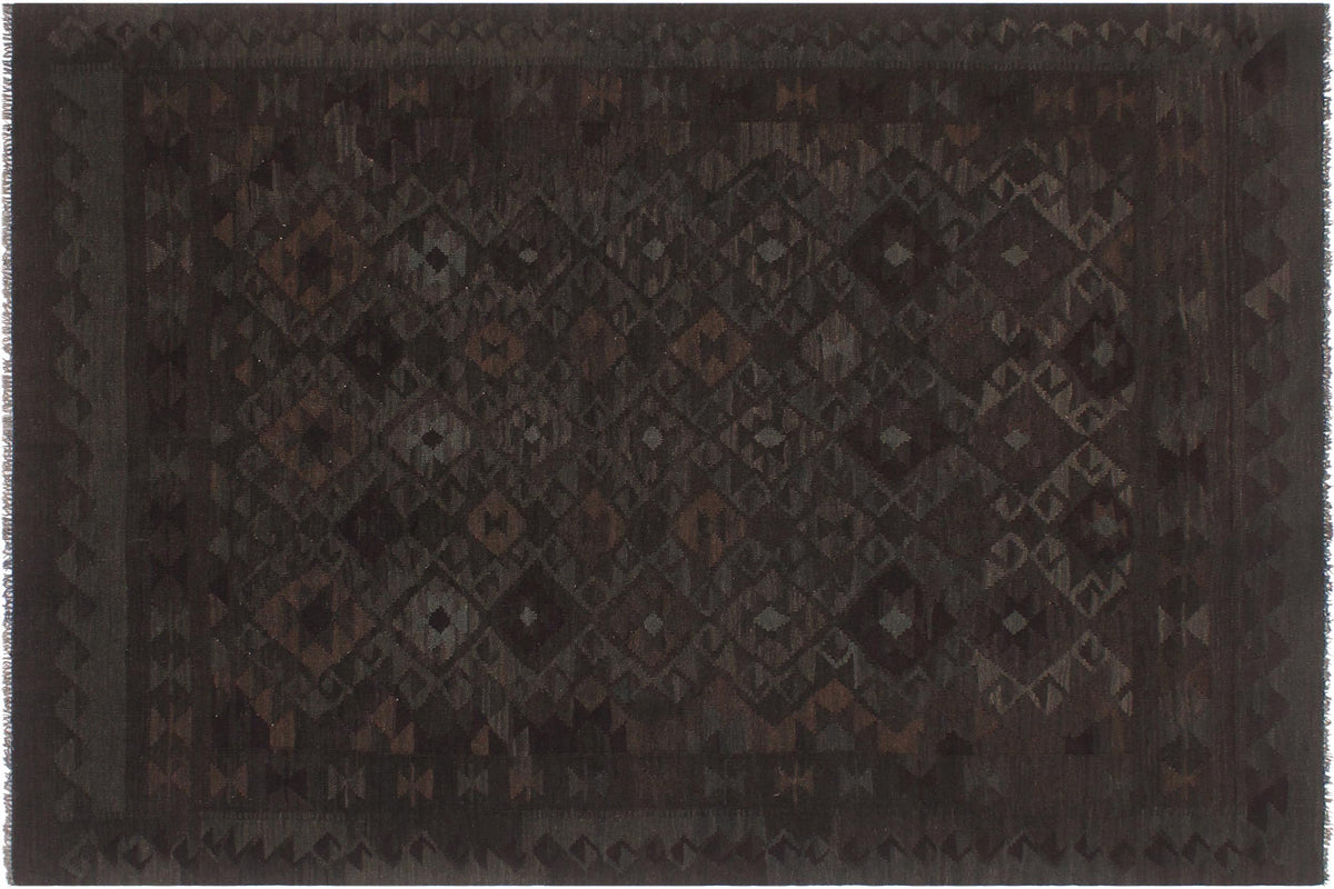 handmade Modern Kilim Charcoal Blue Hand-Woven RECTANGLE 100% WOOL area rug 6 x 7