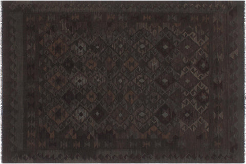 handmade Modern Kilim Charcoal Blue Hand-Woven RECTANGLE 100% WOOL area rug 6 x 7