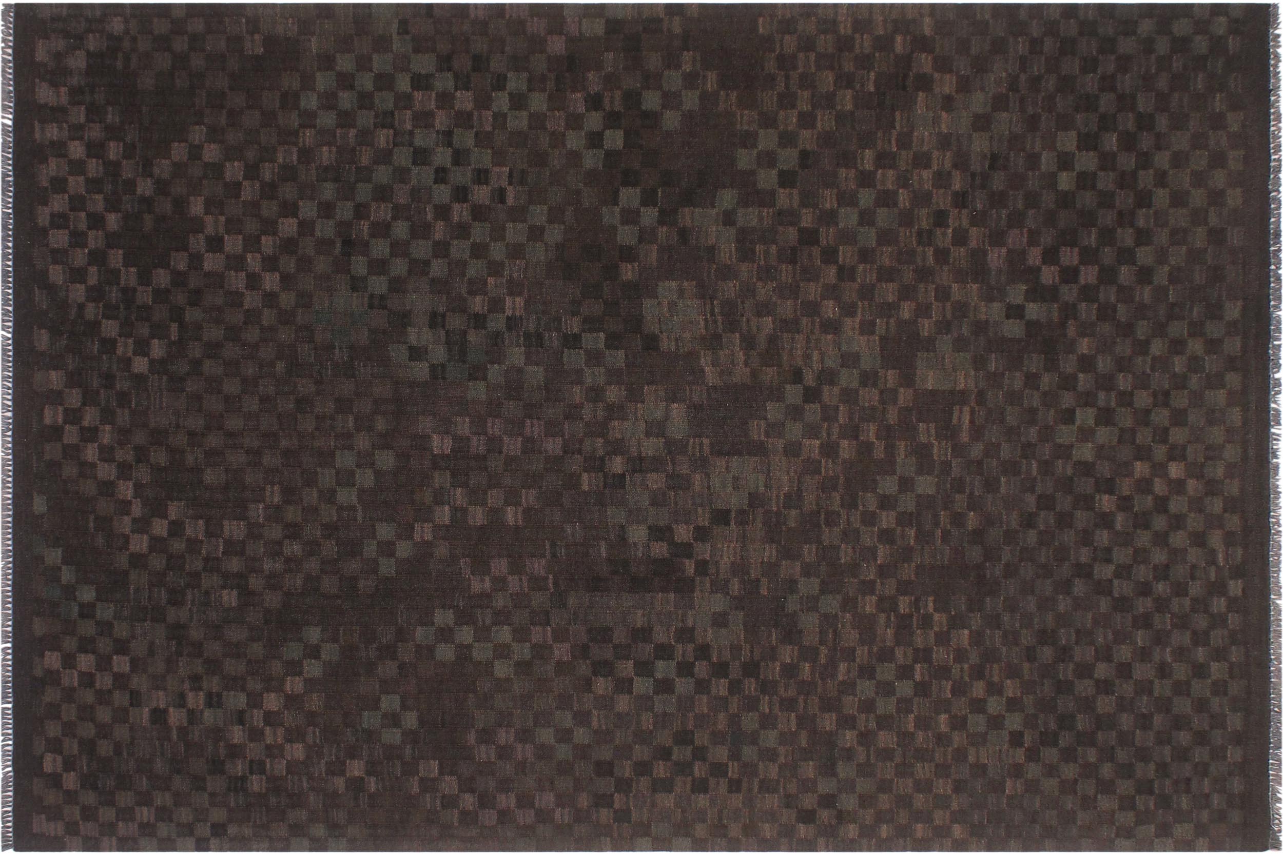 handmade Modern Kilim Brown Green Hand-Woven RECTANGLE 100% WOOL area rug 6 x 8