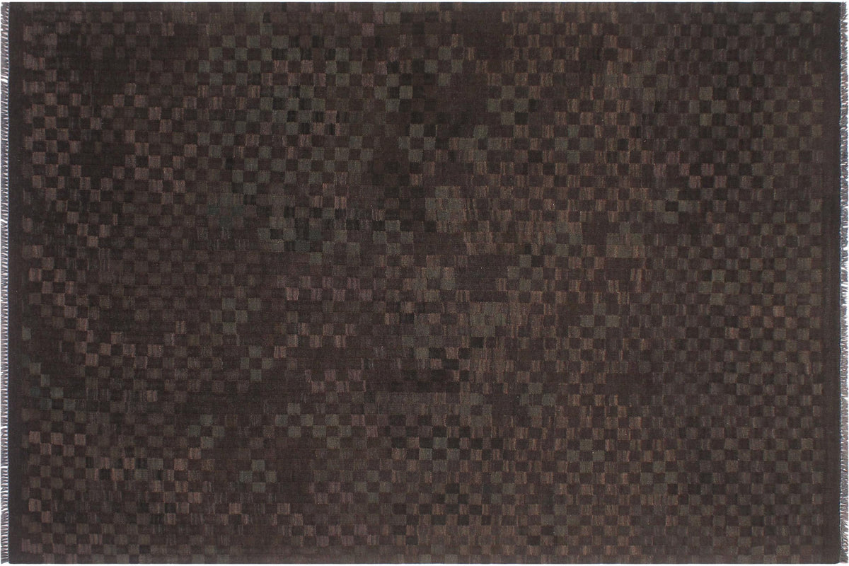handmade Modern Kilim Brown Green Hand-Woven RECTANGLE 100% WOOL area rug 6 x 8