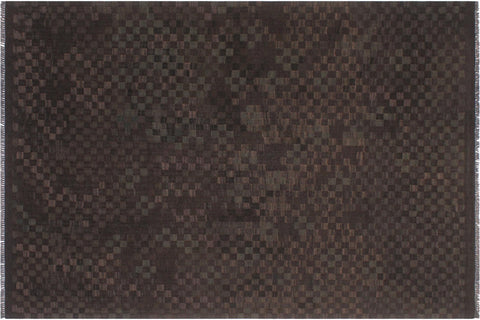 handmade Modern Kilim Brown Green Hand-Woven RECTANGLE 100% WOOL area rug 6 x 8