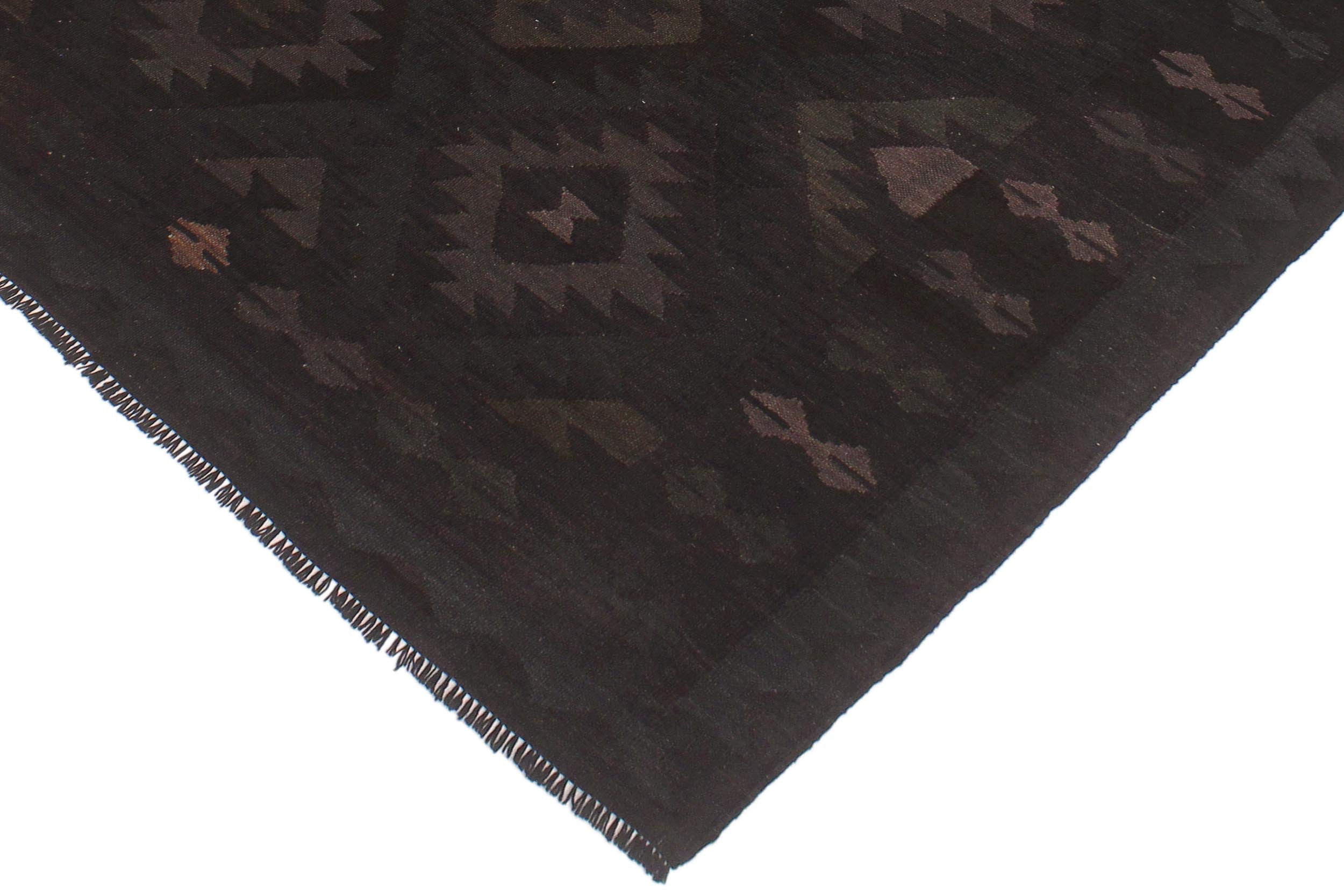 handmade Modern Kilim Black Blue Hand-Woven RECTANGLE 100% WOOL area rug 5 x 7