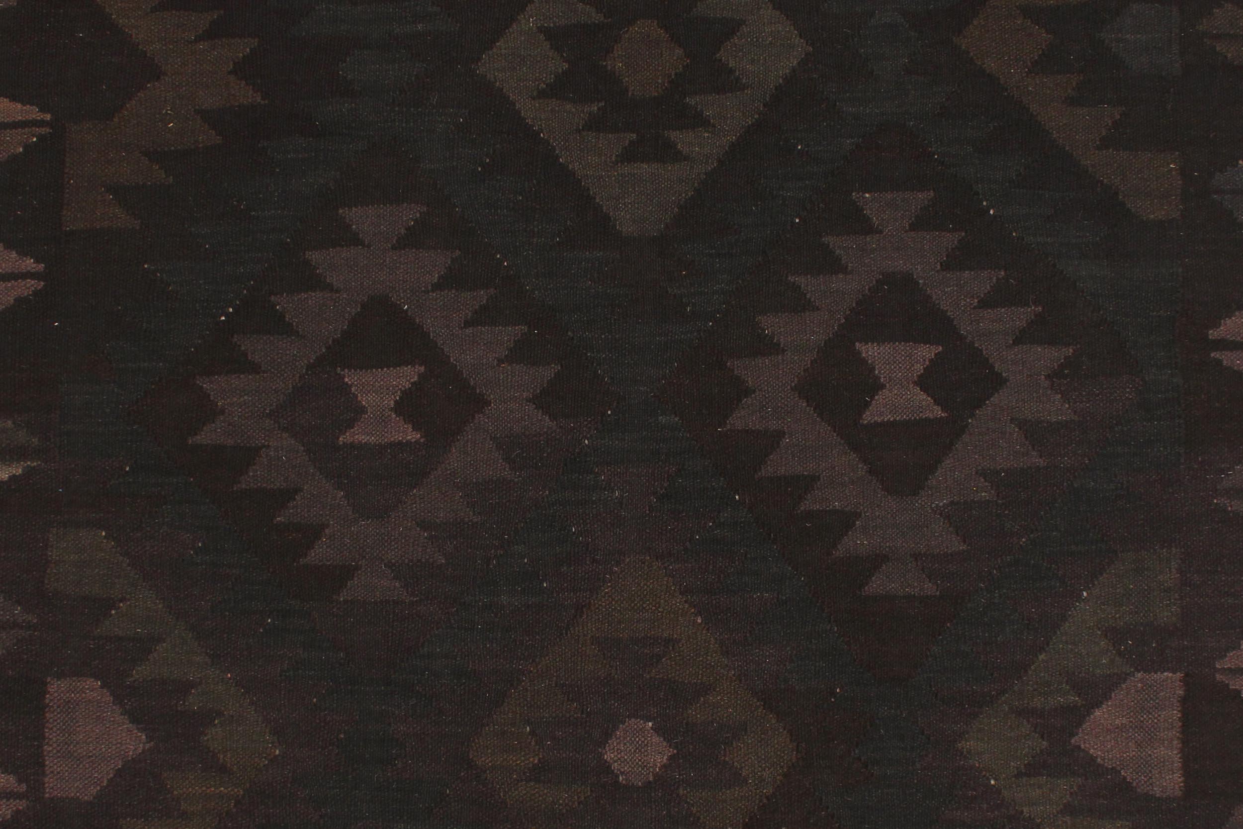 handmade Modern Kilim Black Blue Hand-Woven RECTANGLE 100% WOOL area rug 5 x 7