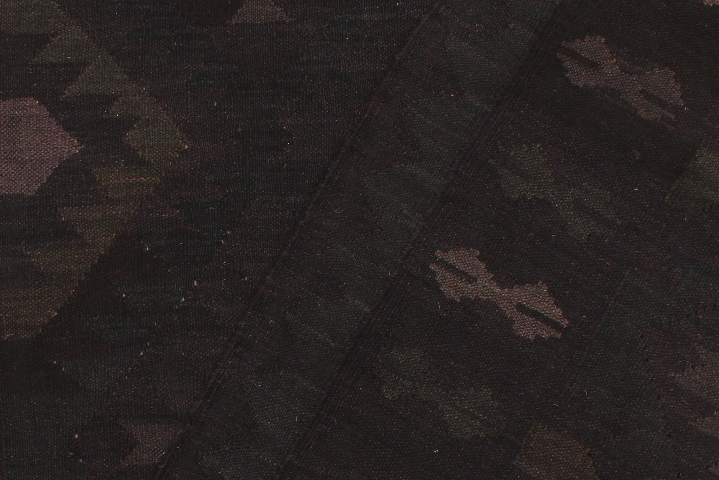 handmade Modern Kilim Black Blue Hand-Woven RECTANGLE 100% WOOL area rug 5 x 7