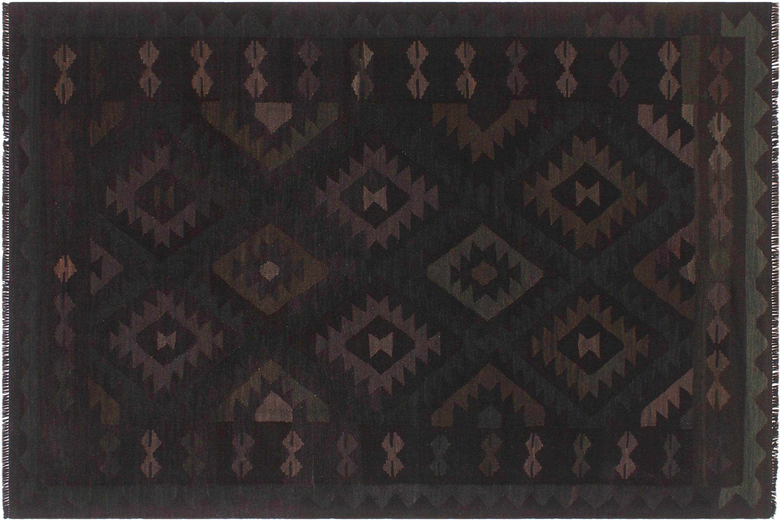 handmade Modern Kilim Black Blue Hand-Woven RECTANGLE 100% WOOL area rug 5 x 7