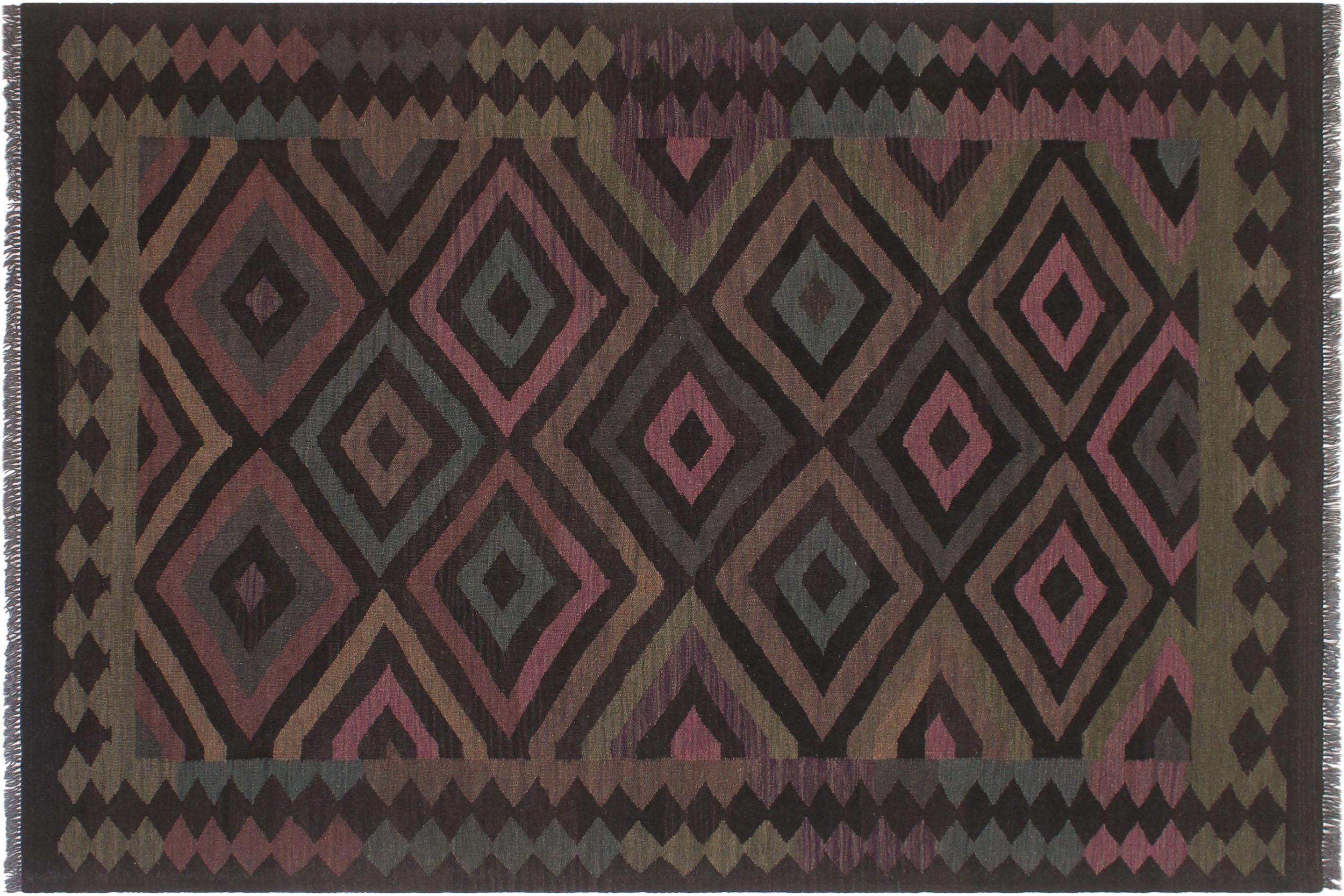 handmade Modern Kilim Black Blue Hand-Woven RECTANGLE 100% WOOL area rug 5 x 8