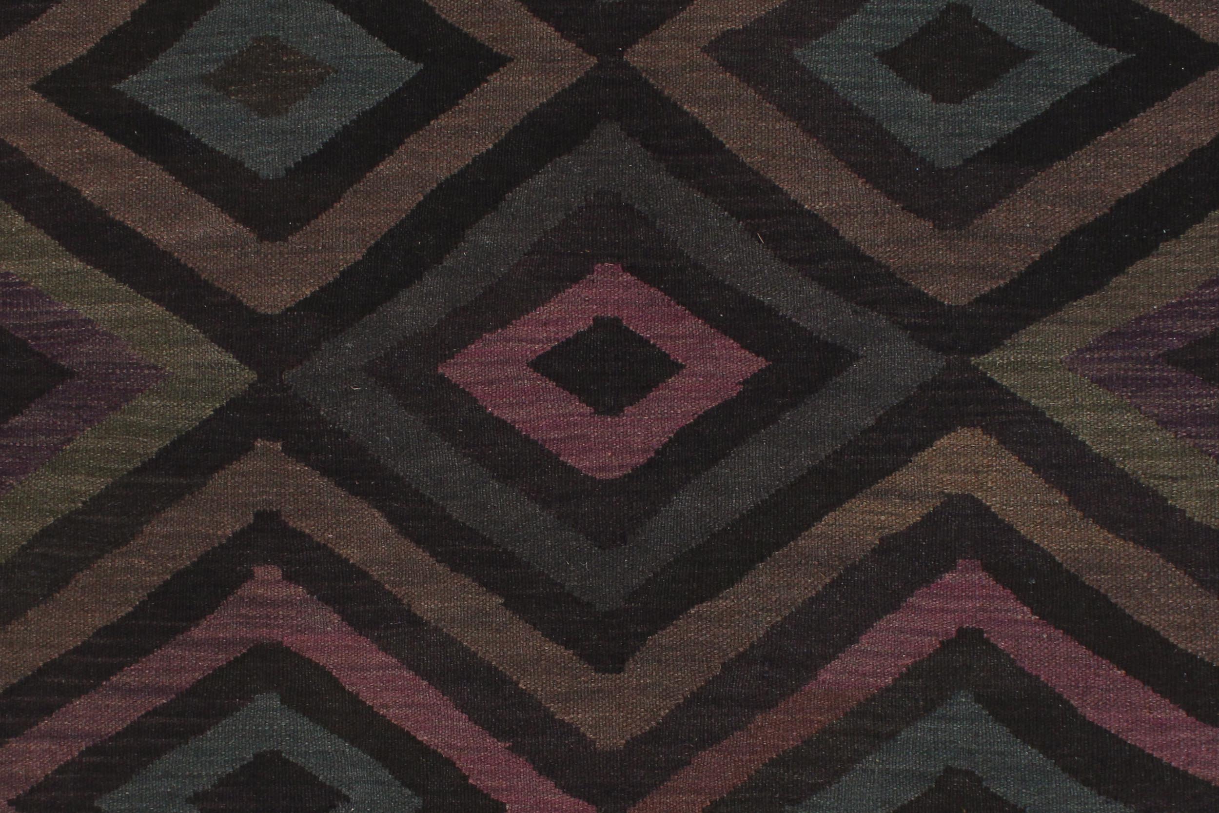 handmade Modern Kilim Black Blue Hand-Woven RECTANGLE 100% WOOL area rug 5 x 8