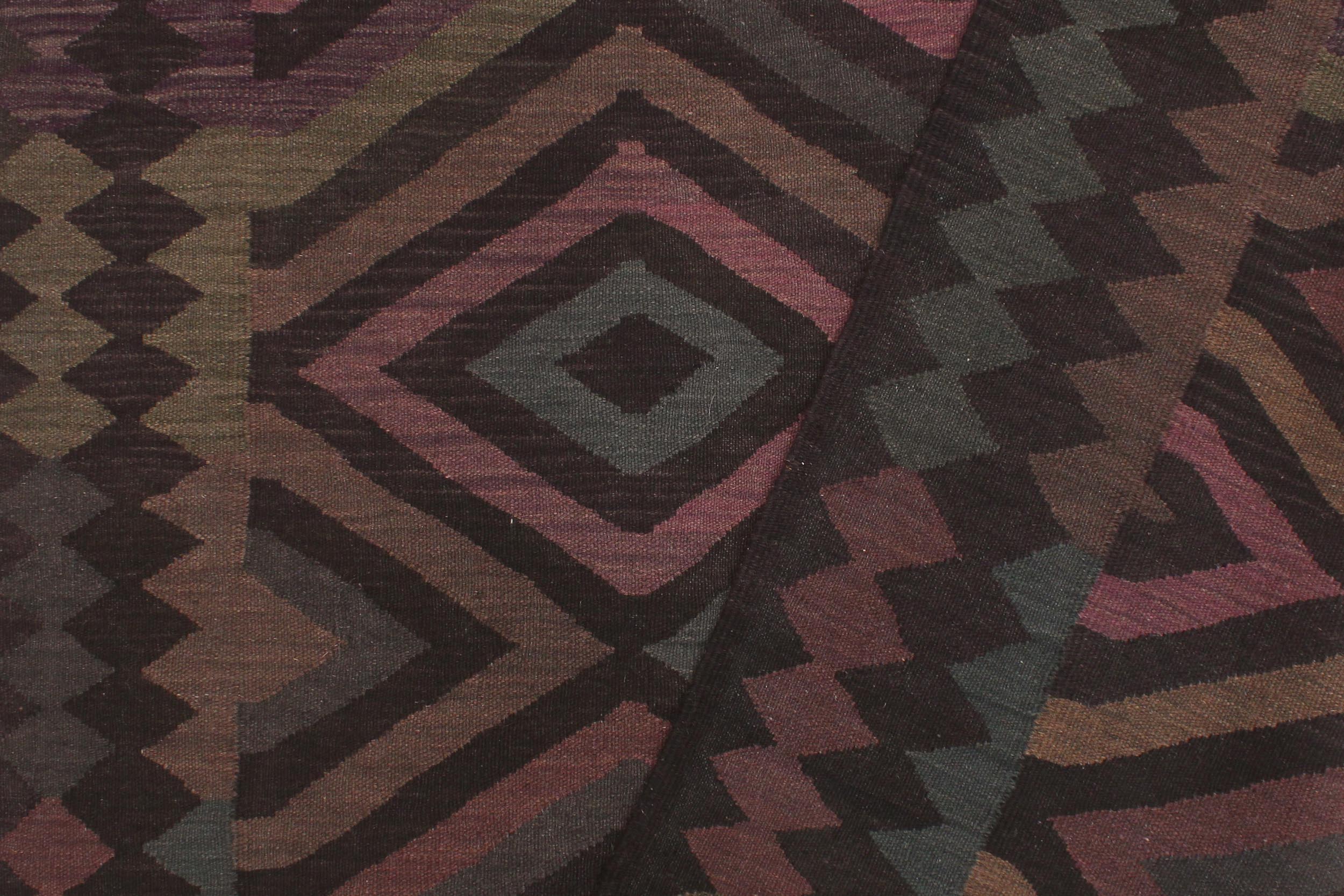 handmade Modern Kilim Black Blue Hand-Woven RECTANGLE 100% WOOL area rug 5 x 8