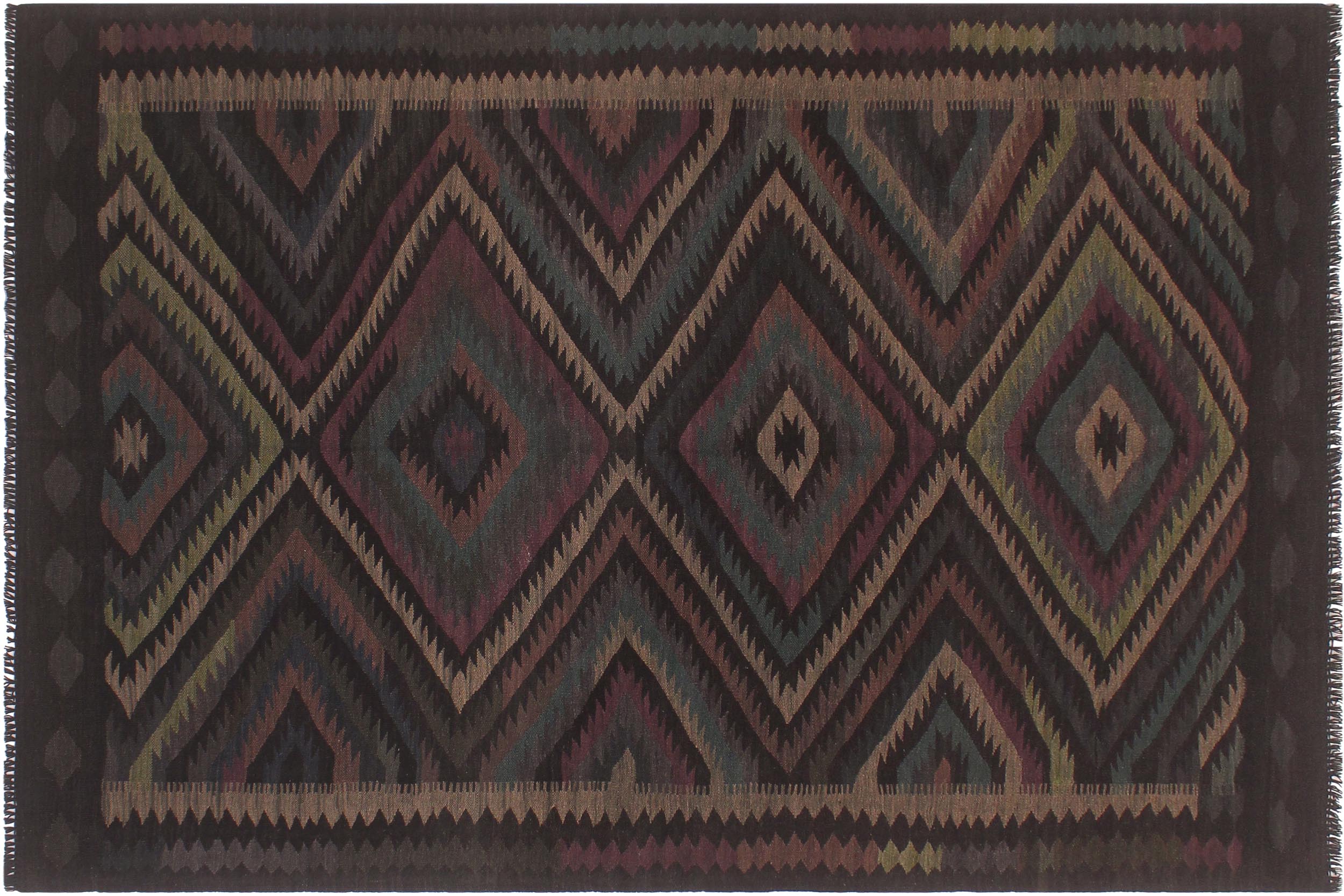 handmade Modern Kilim Black Green Hand-Woven RECTANGLE 100% WOOL area rug 5 x 8