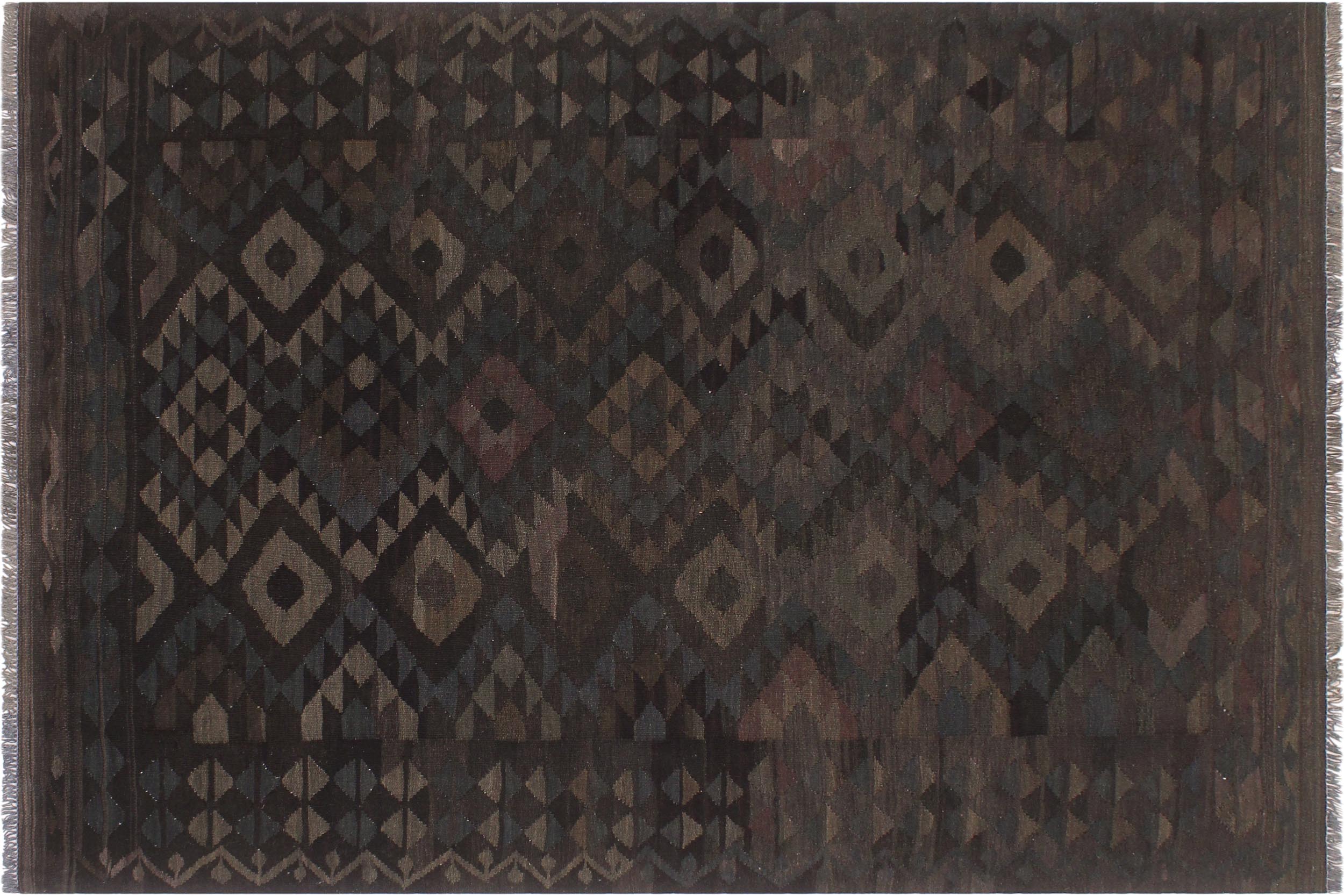 handmade Modern Kilim Black Brown Hand-Woven RECTANGLE 100% WOOL area rug 6 x 8