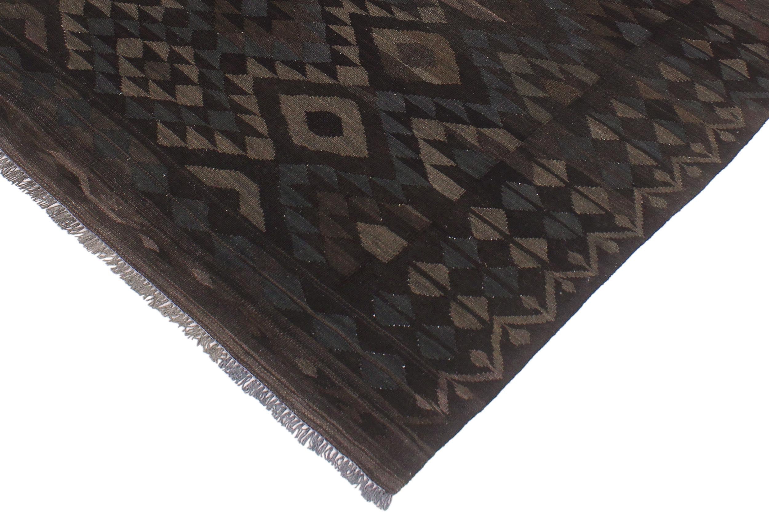 handmade Modern Kilim Black Brown Hand-Woven RECTANGLE 100% WOOL area rug 6 x 8