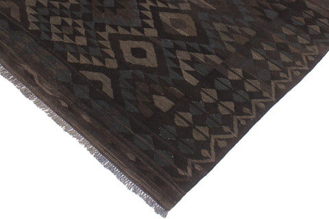 handmade Modern Kilim Black Brown Hand-Woven RECTANGLE 100% WOOL area rug 6 x 8