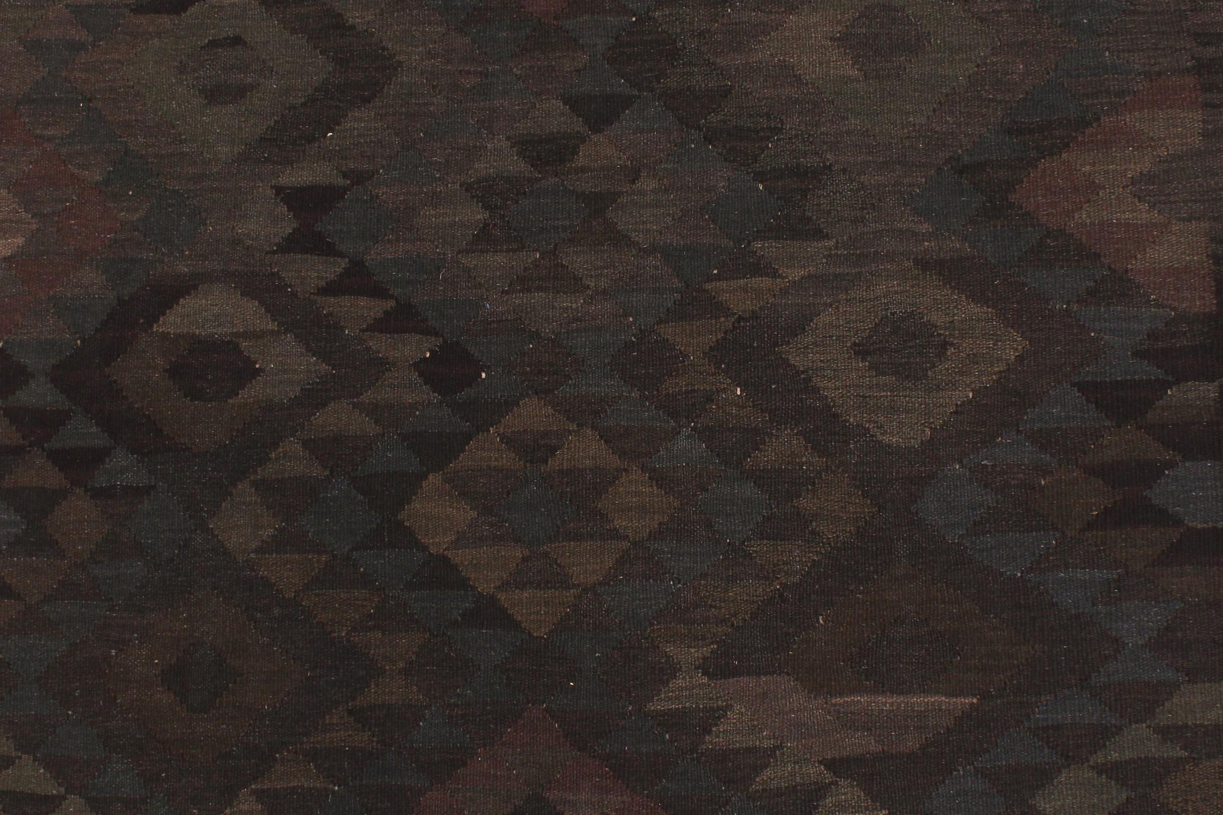 handmade Modern Kilim Black Brown Hand-Woven RECTANGLE 100% WOOL area rug 6 x 8