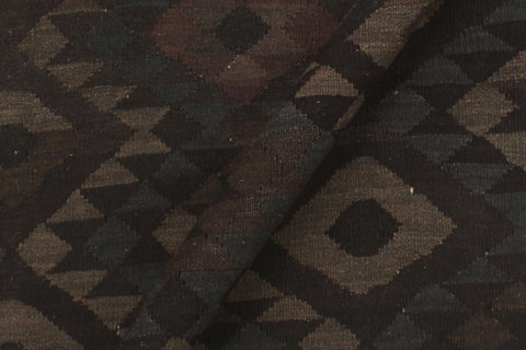 handmade Modern Kilim Black Brown Hand-Woven RECTANGLE 100% WOOL area rug 6 x 8