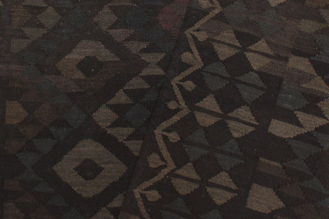 handmade Modern Kilim Black Brown Hand-Woven RECTANGLE 100% WOOL area rug 6 x 8
