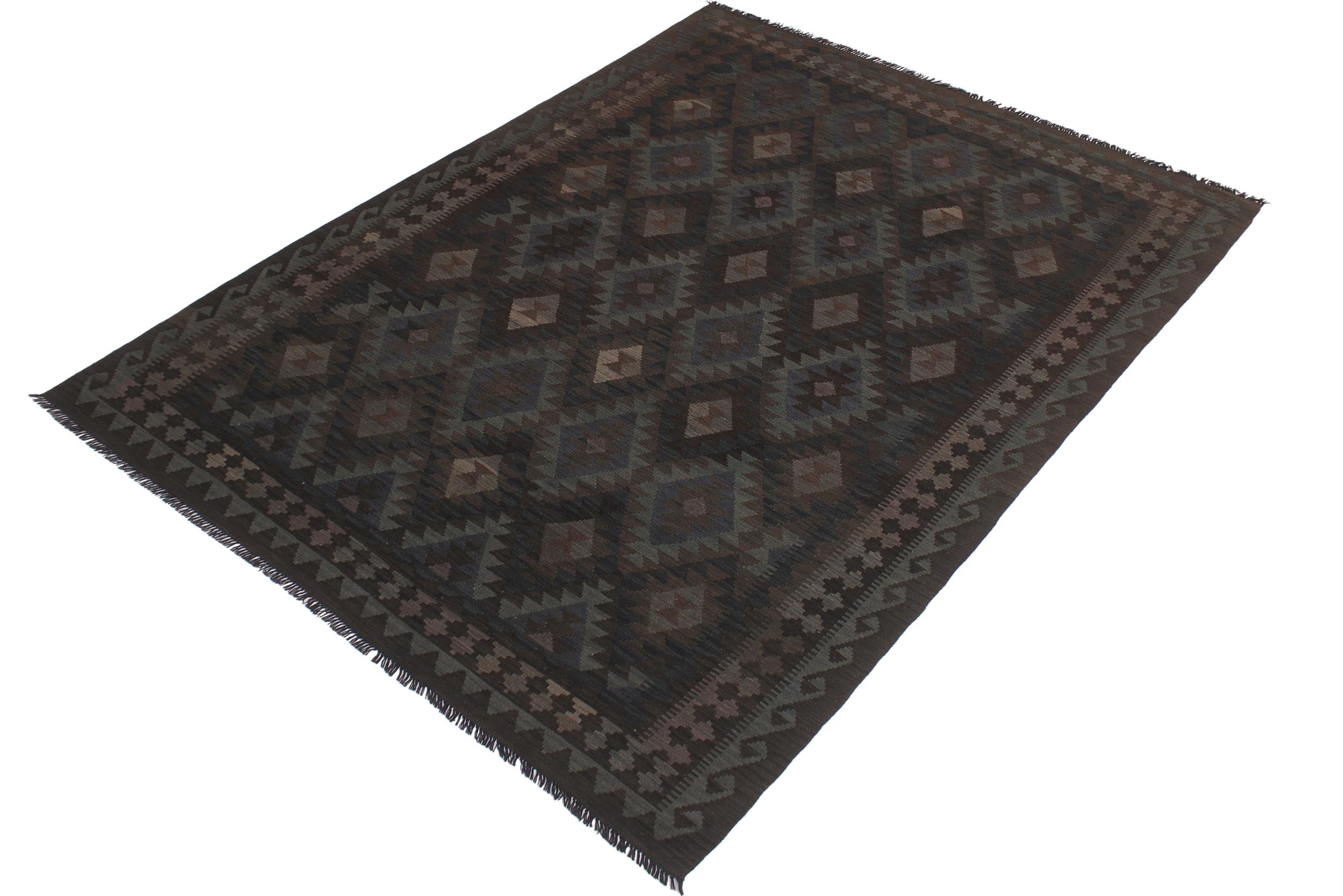 handmade Modern Kilim Blue Brown Hand-Woven RECTANGLE 100% WOOL area rug 6 x 10