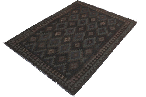 handmade Modern Kilim Blue Brown Hand-Woven RECTANGLE 100% WOOL area rug 6 x 10