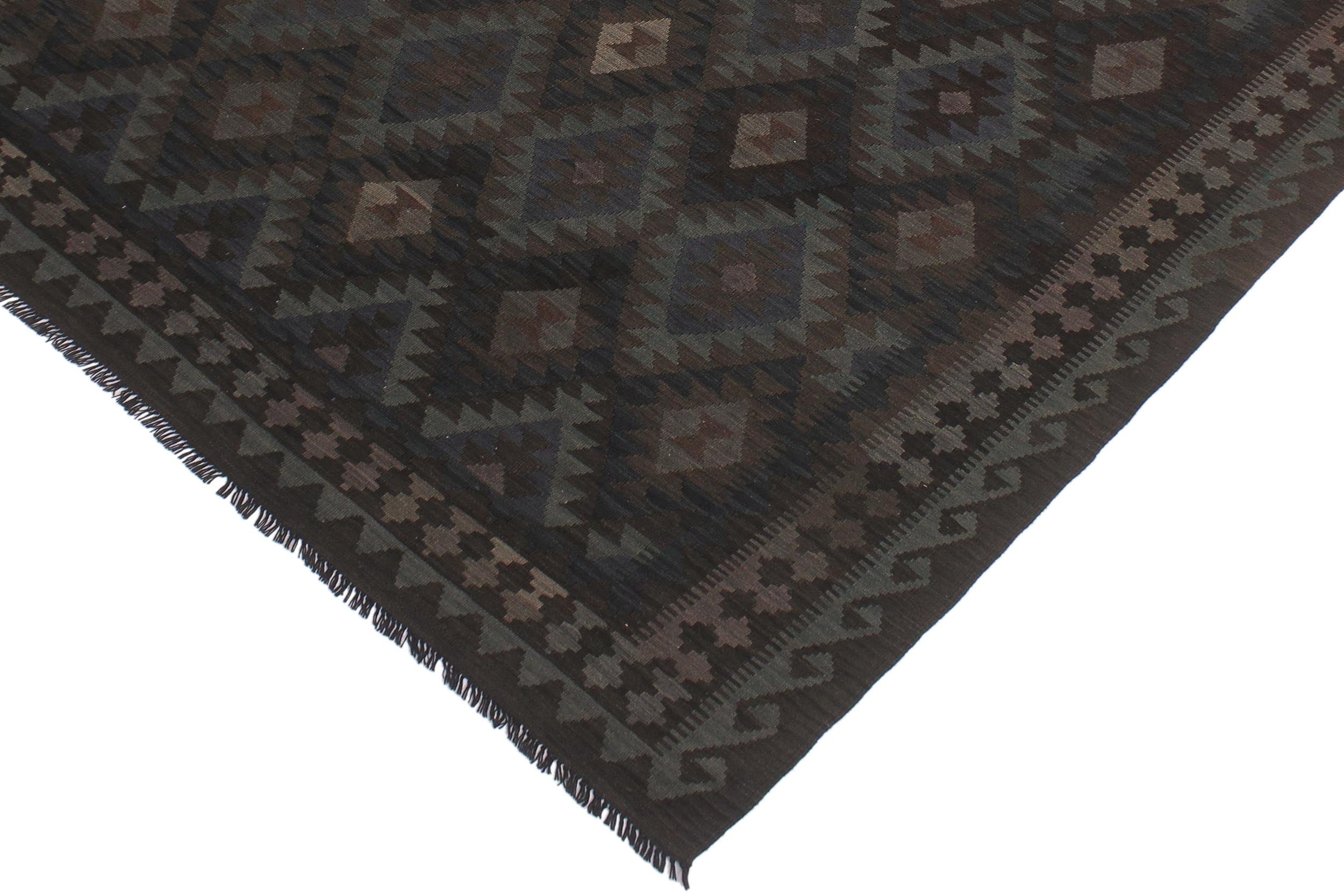 handmade Modern Kilim Blue Brown Hand-Woven RECTANGLE 100% WOOL area rug 6 x 10