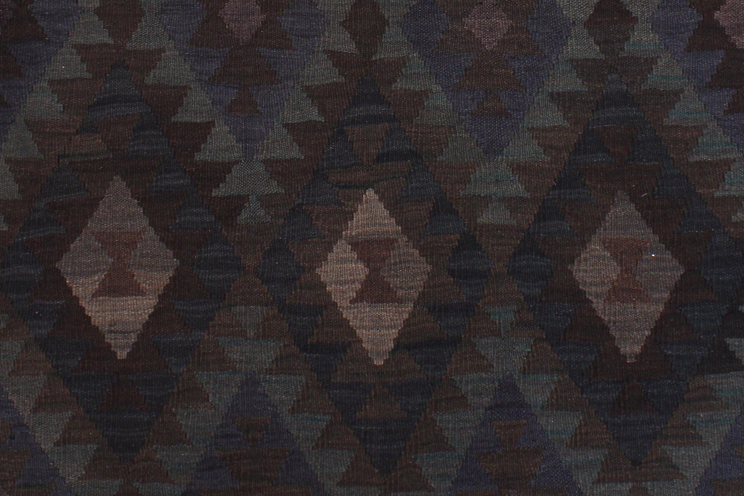 handmade Modern Kilim Blue Brown Hand-Woven RECTANGLE 100% WOOL area rug 6 x 10