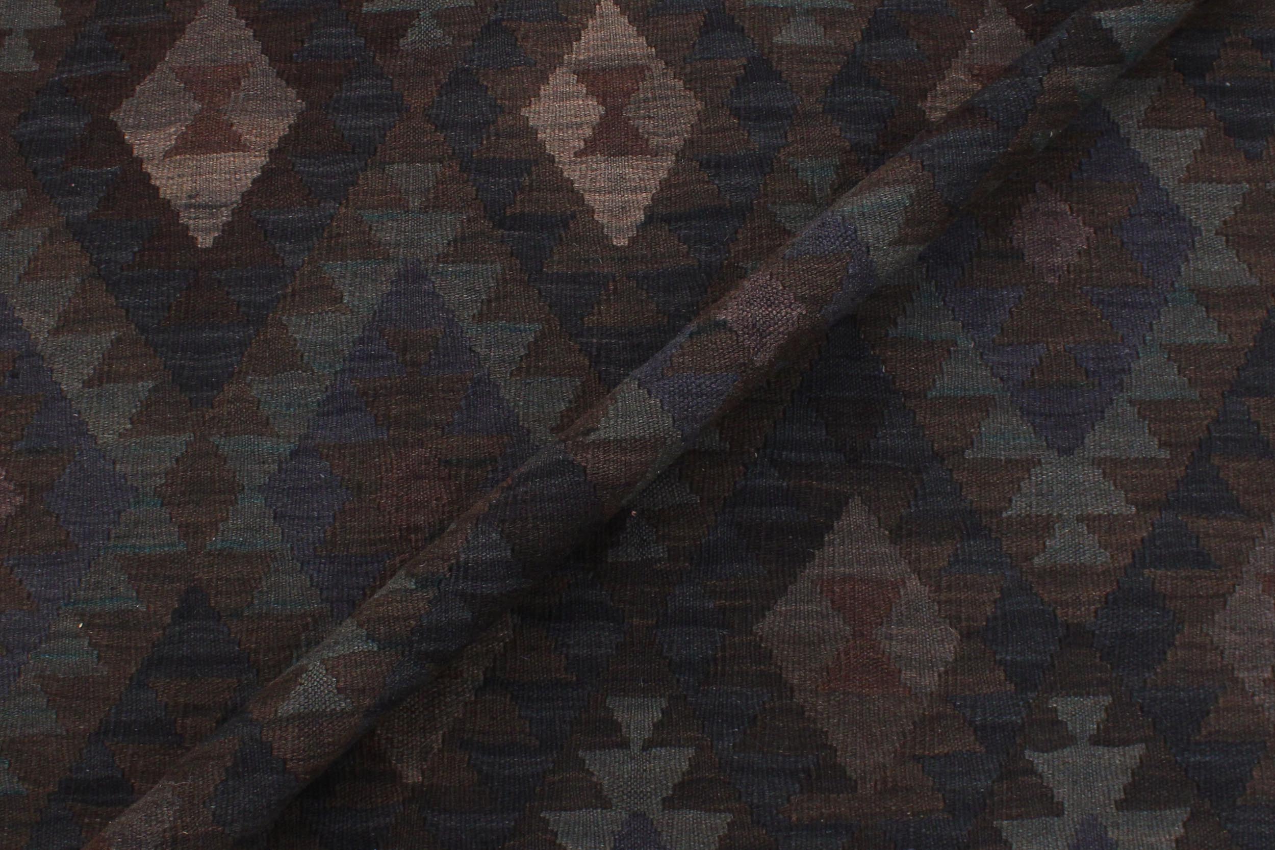 handmade Modern Kilim Blue Brown Hand-Woven RECTANGLE 100% WOOL area rug 6 x 10