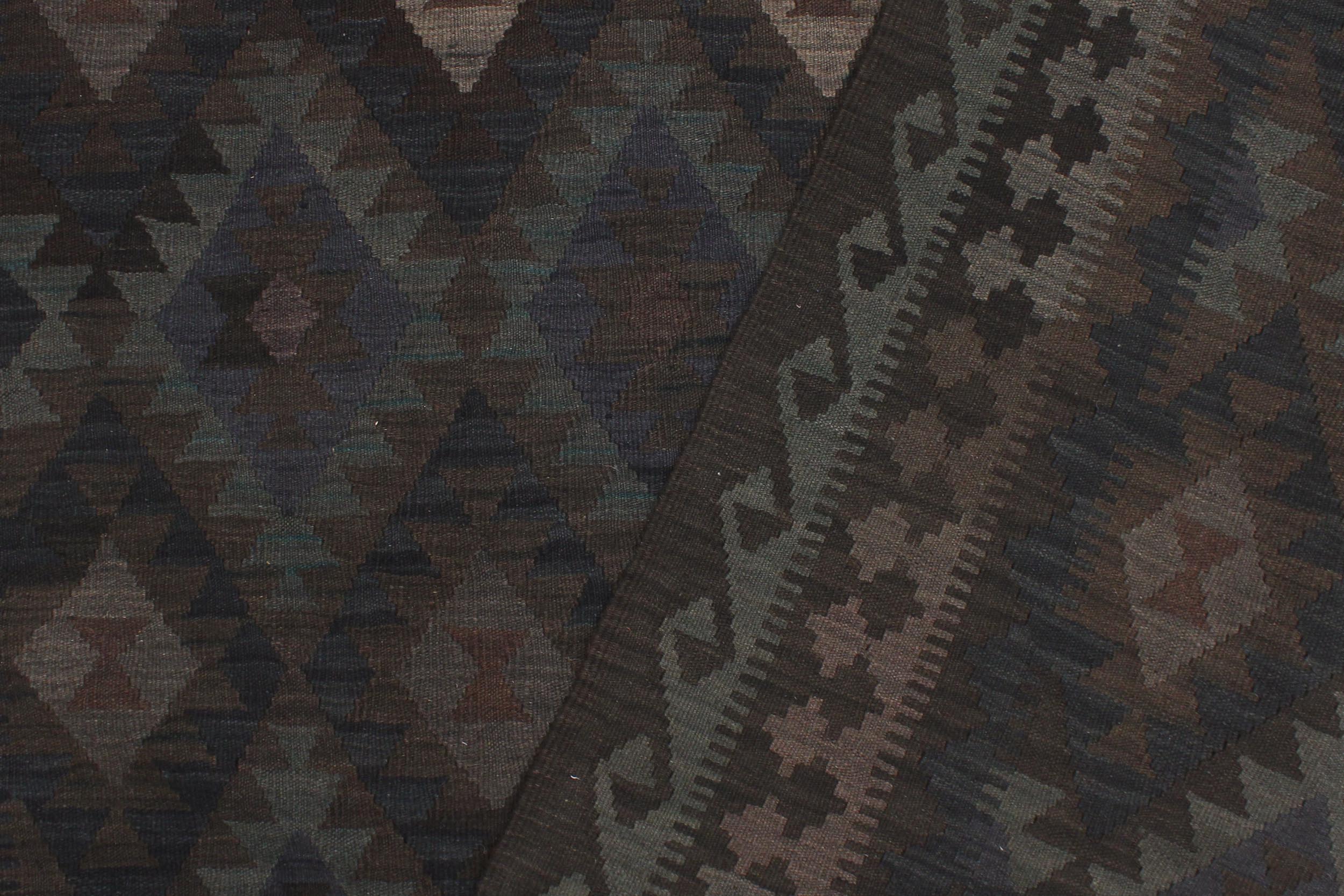 handmade Modern Kilim Blue Brown Hand-Woven RECTANGLE 100% WOOL area rug 6 x 10
