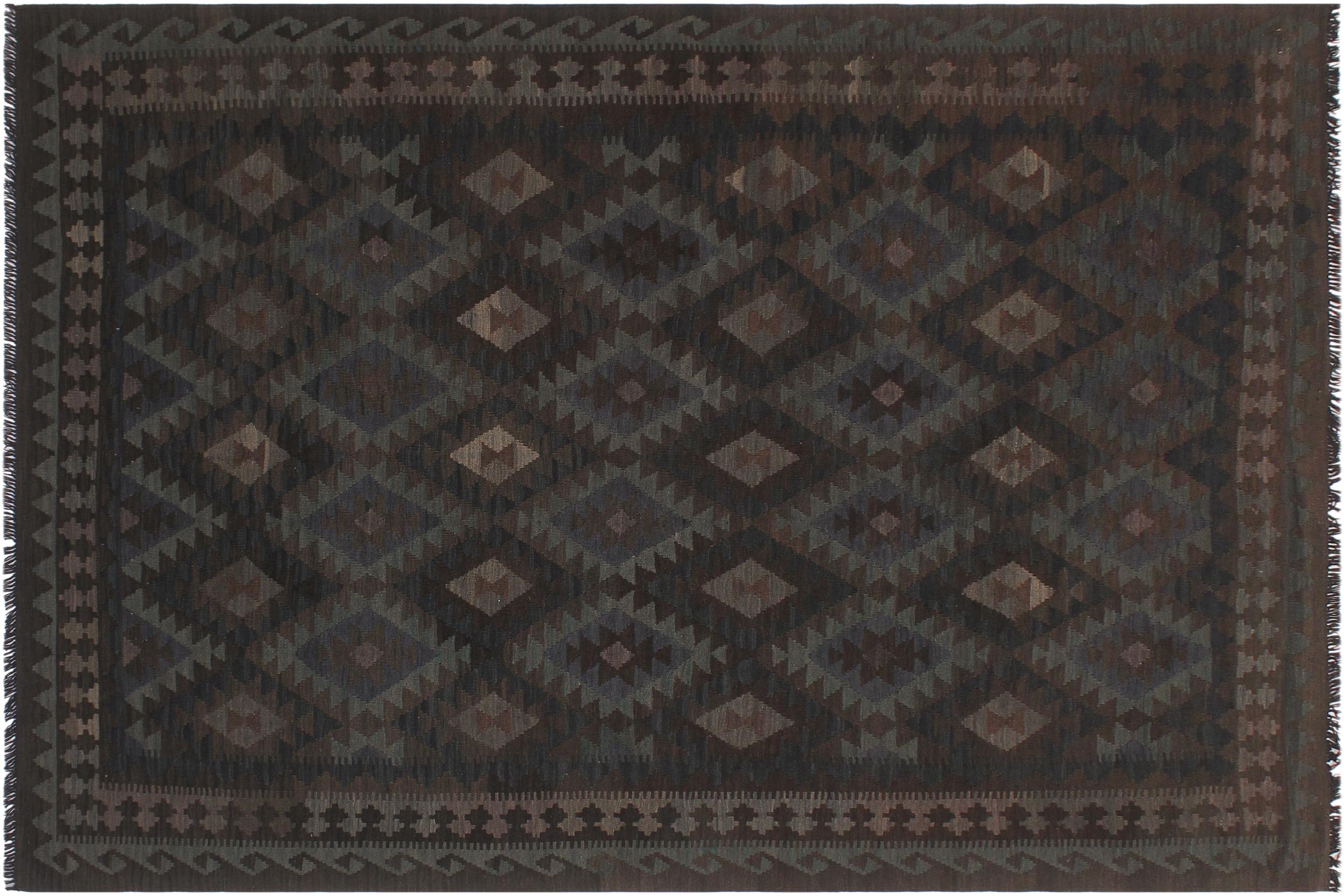 handmade Modern Kilim Blue Brown Hand-Woven RECTANGLE 100% WOOL area rug 6 x 10