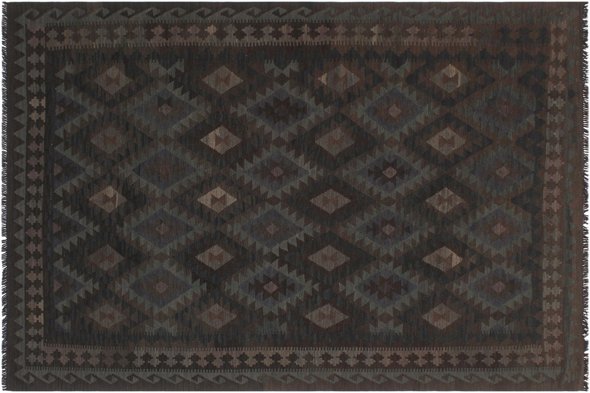 handmade Modern Kilim Blue Brown Hand-Woven RECTANGLE 100% WOOL area rug 6 x 10