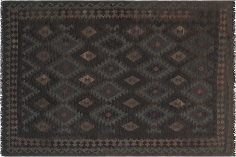 handmade Modern Kilim Blue Brown Hand-Woven RECTANGLE 100% WOOL area rug 6 x 10