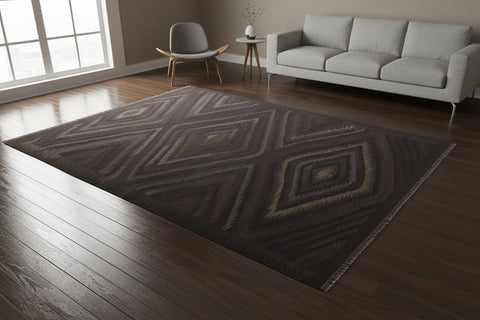 handmade Modern Kilim Black Blue Hand-Woven RECTANGLE 100% WOOL area rug 6 x 8