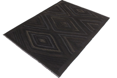 handmade Modern Kilim Black Blue Hand-Woven RECTANGLE 100% WOOL area rug 6 x 8