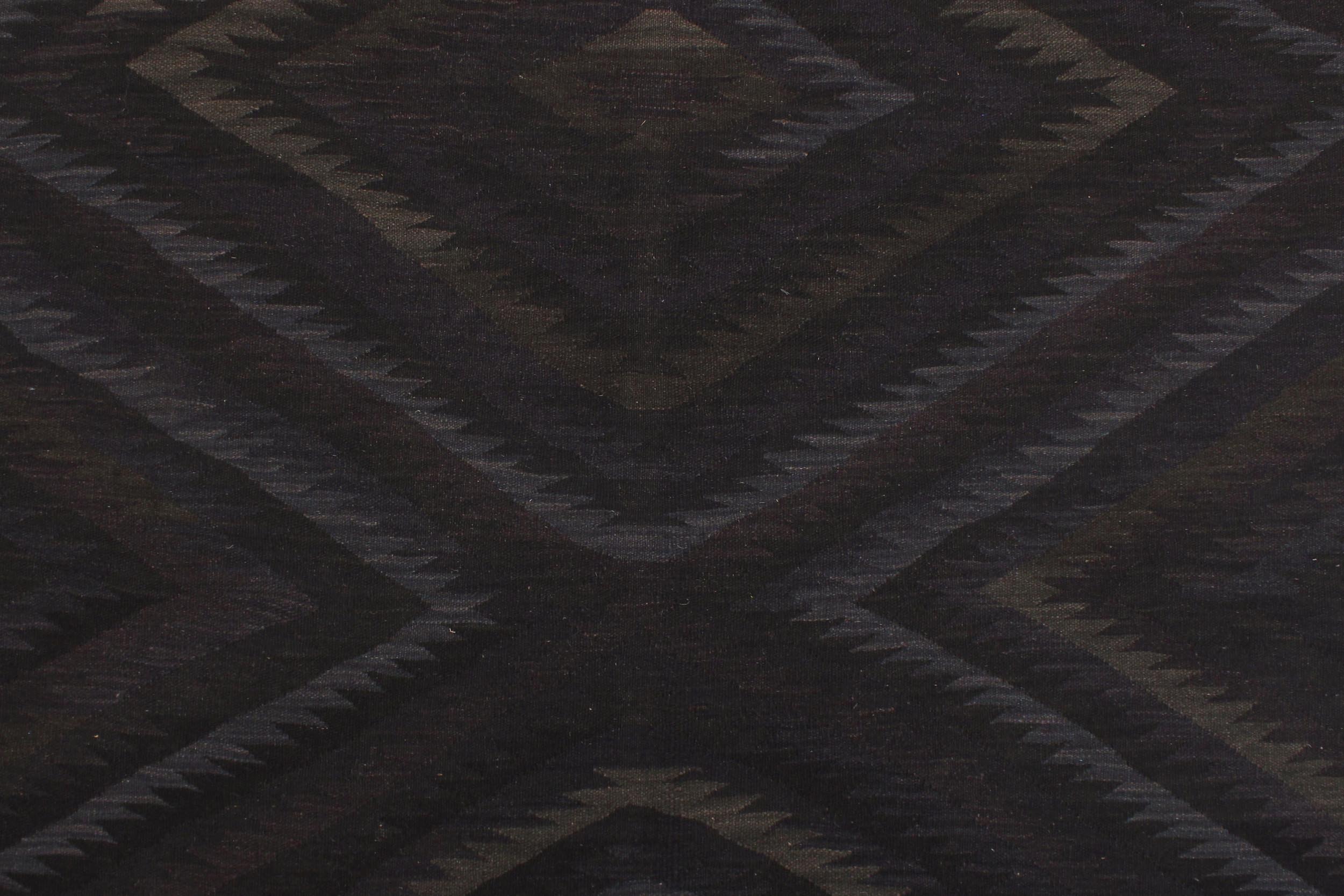 handmade Modern Kilim Black Blue Hand-Woven RECTANGLE 100% WOOL area rug 6 x 8