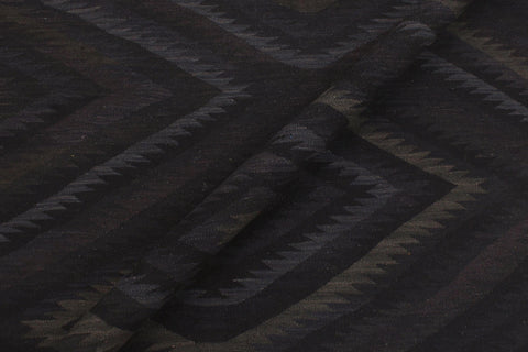 handmade Modern Kilim Black Blue Hand-Woven RECTANGLE 100% WOOL area rug 6 x 8