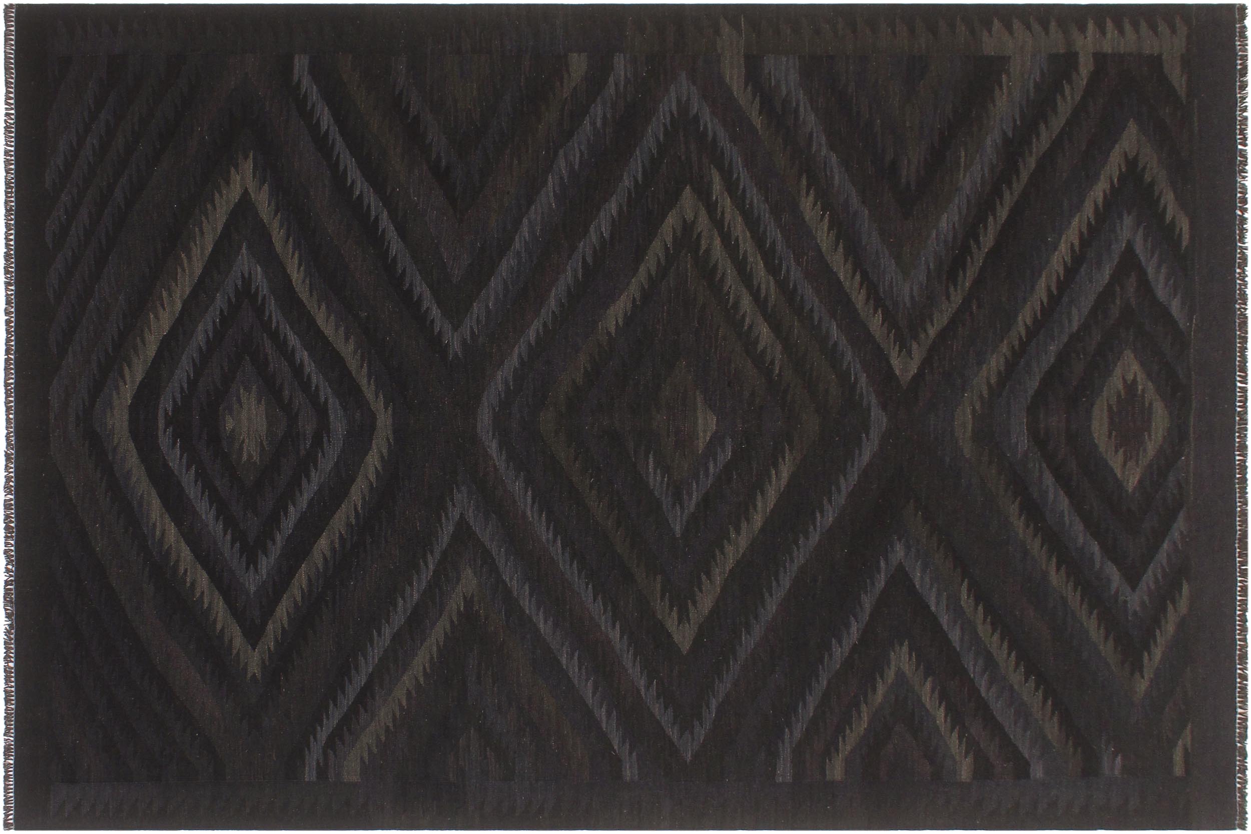 handmade Modern Kilim Black Blue Hand-Woven RECTANGLE 100% WOOL area rug 6 x 8