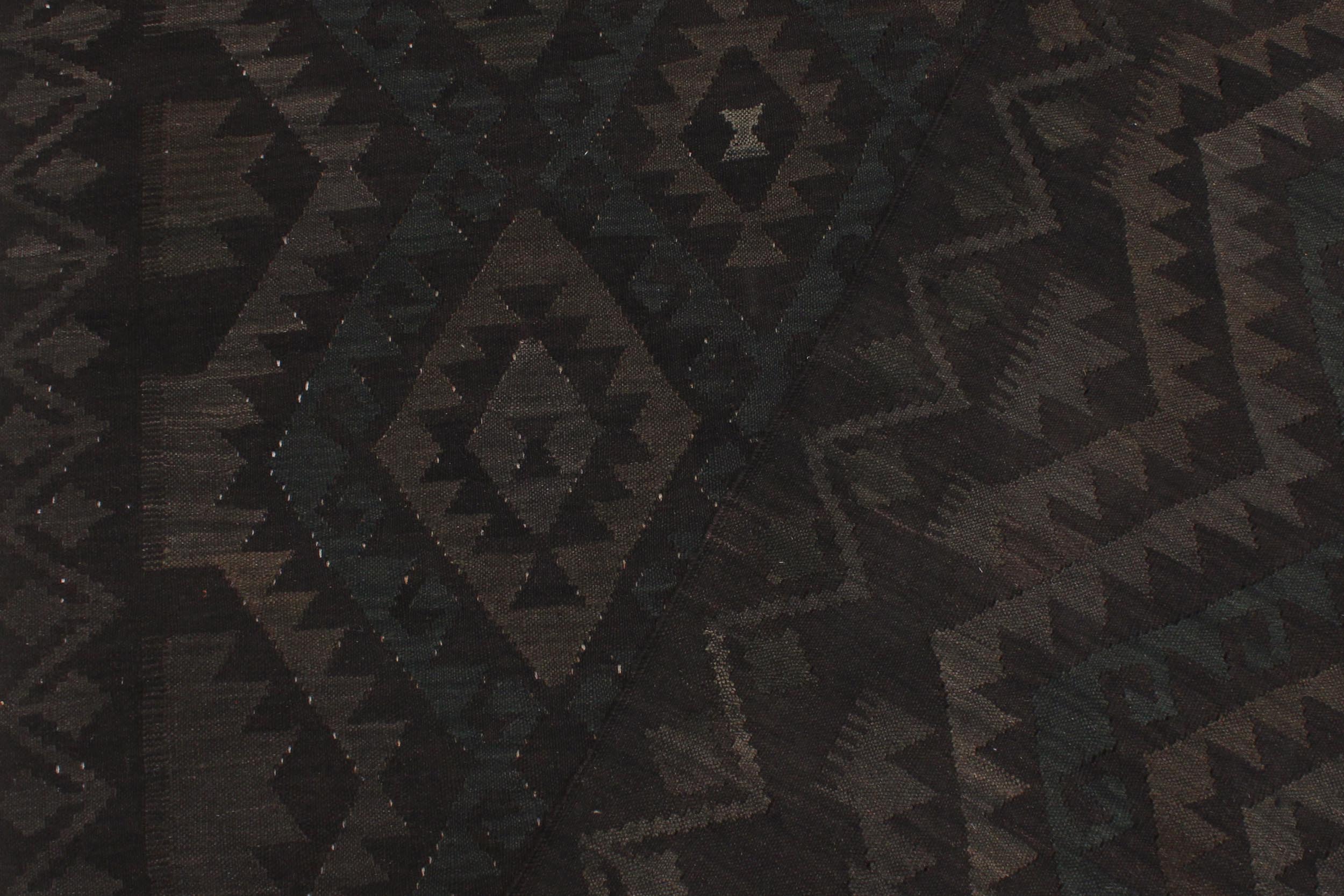 handmade Modern Kilim Black Green Hand-Woven RECTANGLE 100% WOOL area rug 6 x 7